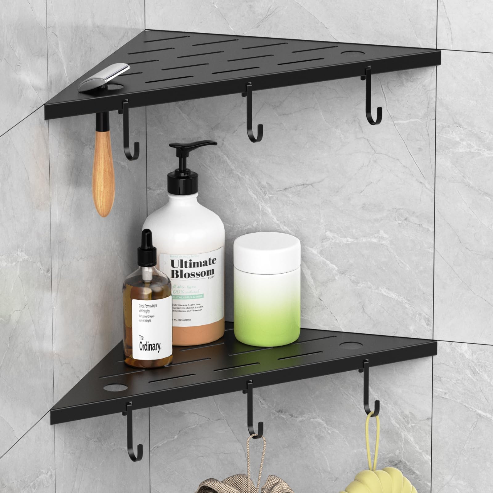 SZWQILIN Corner Shower Shelves 10 Matte Black 304 Stainless Steel Recessed Shelf for Bathroom Grout in Shelf with