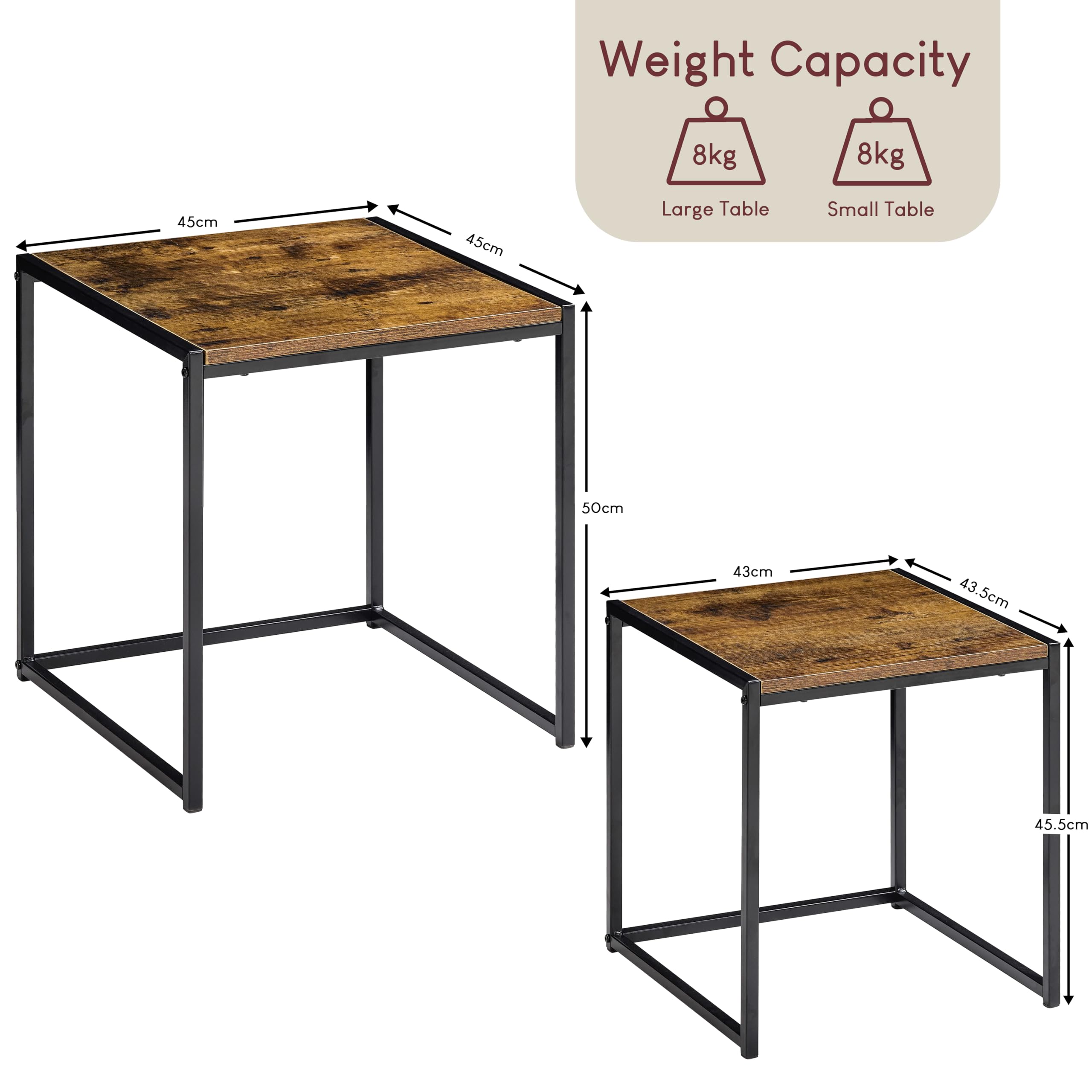 Vida Designs Brooklyn Nido de mesas, Madera Oscura, Nest of 2 Tables