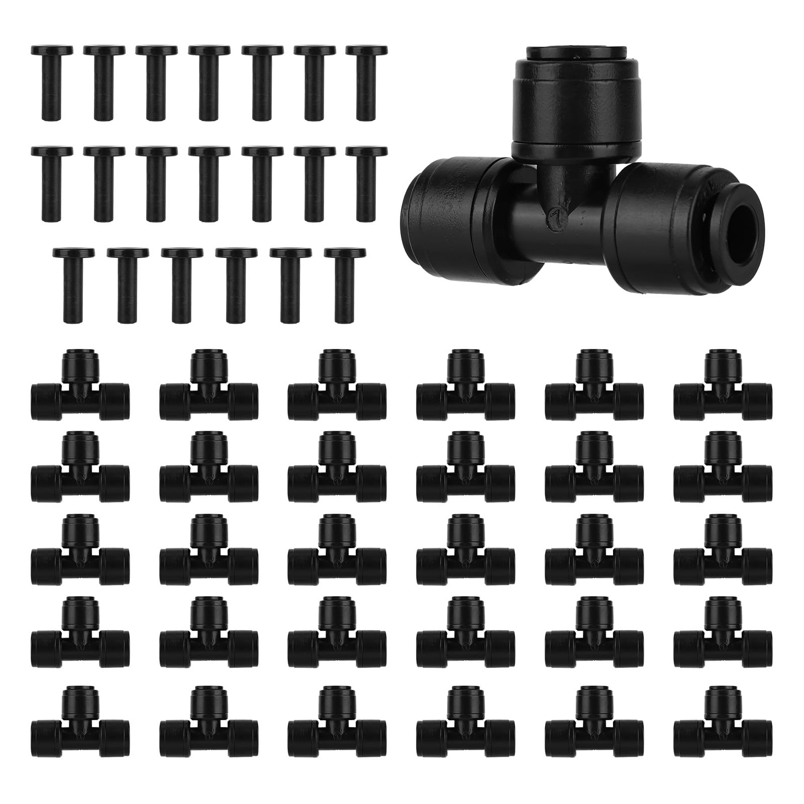 Gosknor 30pcs 1/4" Drip Irrigation Tee Fittings, Including 10 End Plugs