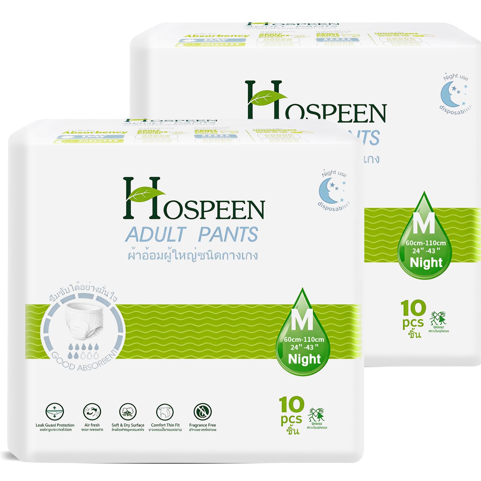 Nateen Hospeen Adult Diapers,Period Pants for Sanitary Protection,Medium,Waist Size 60-110cm,20 Count Night Unisex Adult Pull Ups,Panty Style Sanitary Pads for Women,Super Soft Fit.
