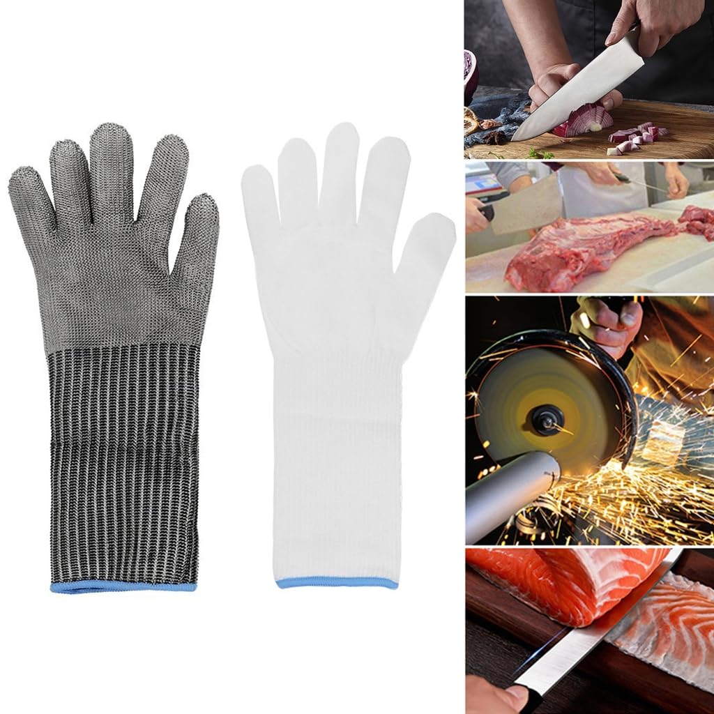 REDYY Cut Resistant Glove,Cut Resistant Glove with Arm Protect Sleeves Levels Stainless Steel Mesh Metal Glove Butchers Metal Glove for Meat Fish