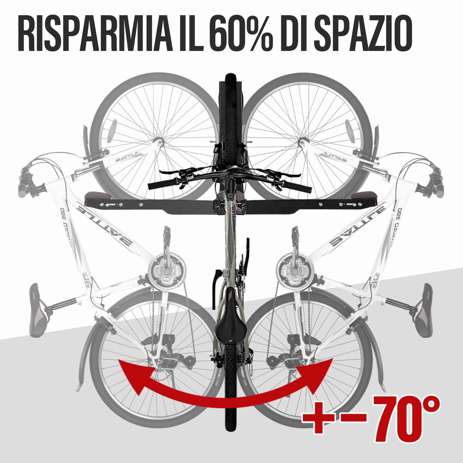Supporto da Parete Girevole per Bicicletta | Porta Bici MAX. 40 kg | Appendici per Biciclette Senza Sollevamento Pesante per Garage | Supporto Pieghevole e Rotante ±70° per Biciclette |