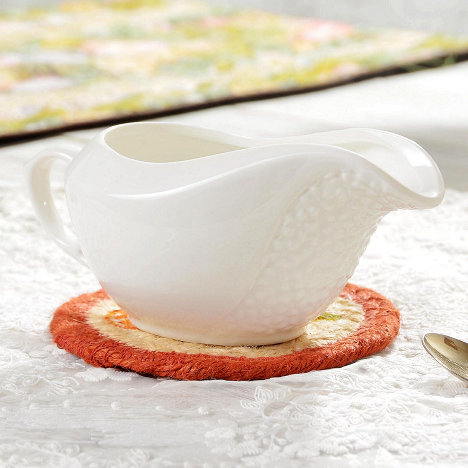 Cuencos Salsa Soja Ovalados Relieve CláSico Uvas Blanco Marfil Vertedor Elegante Para Salsas Sirope Mesa Banquete-2pc