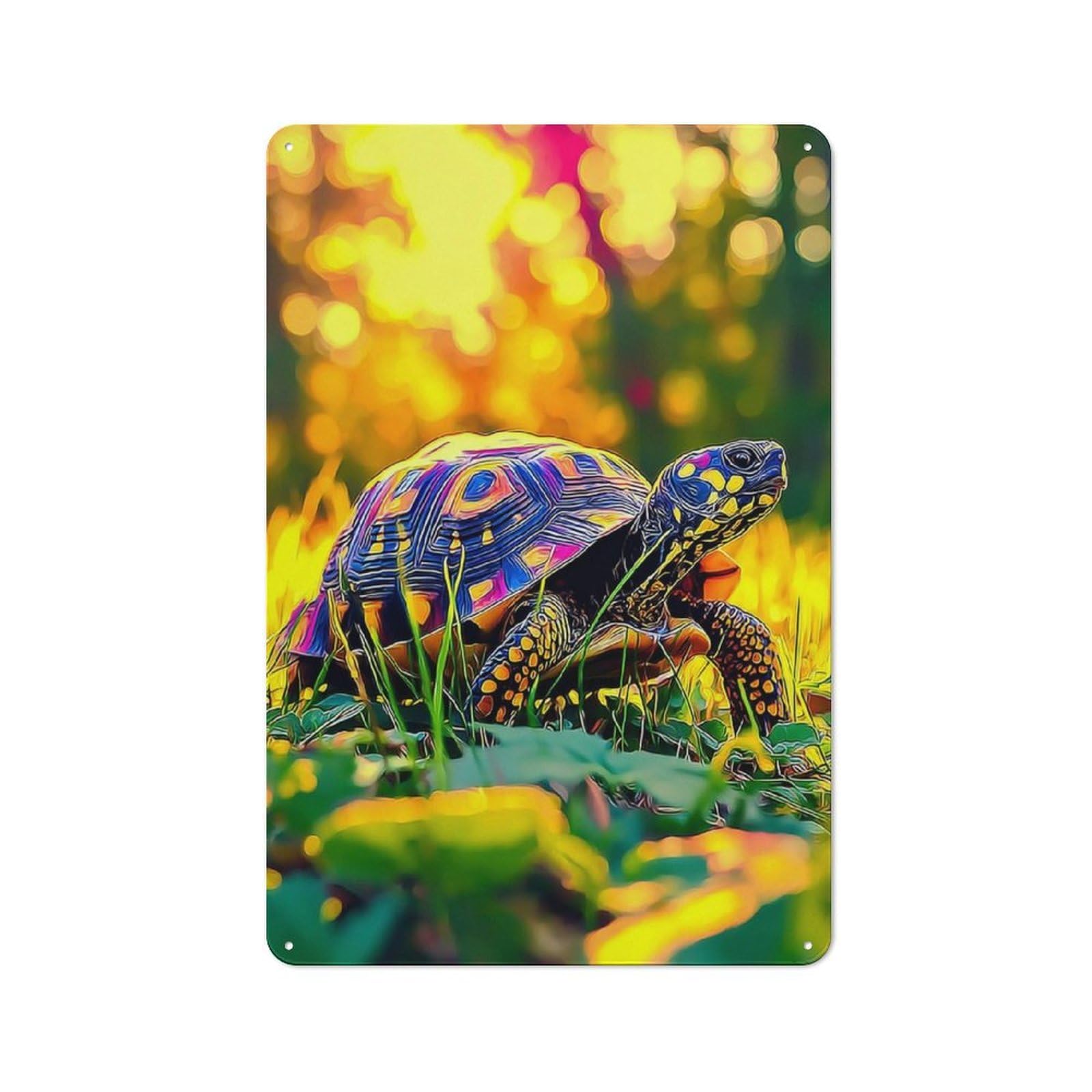 Junmoney Colorful Turtle In Nature Retro Tin Sign 30X20cm For Lounge Or Reading Corner, For Home Wall Decor Collectors