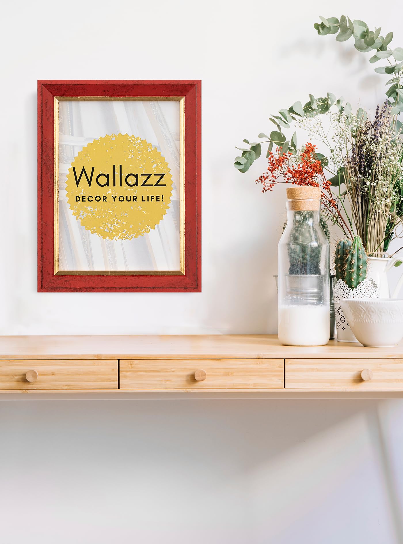 Wallazz Cornice Portafoto in Legno Pregiato - Made in Italy - Vetro Sintetico Infrangibile Crilex - Disponibile in Diverse Varianti - Design Italiano e Qualità Artigianale,30x40cm Rosso