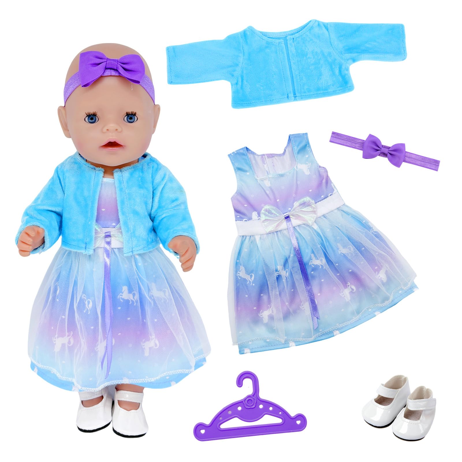 WanderGo Baby Doll Clothes for 35-43 cm Dolls, 5-Piece Outfit Including Dresses, Jackets, Shoes, Hairband