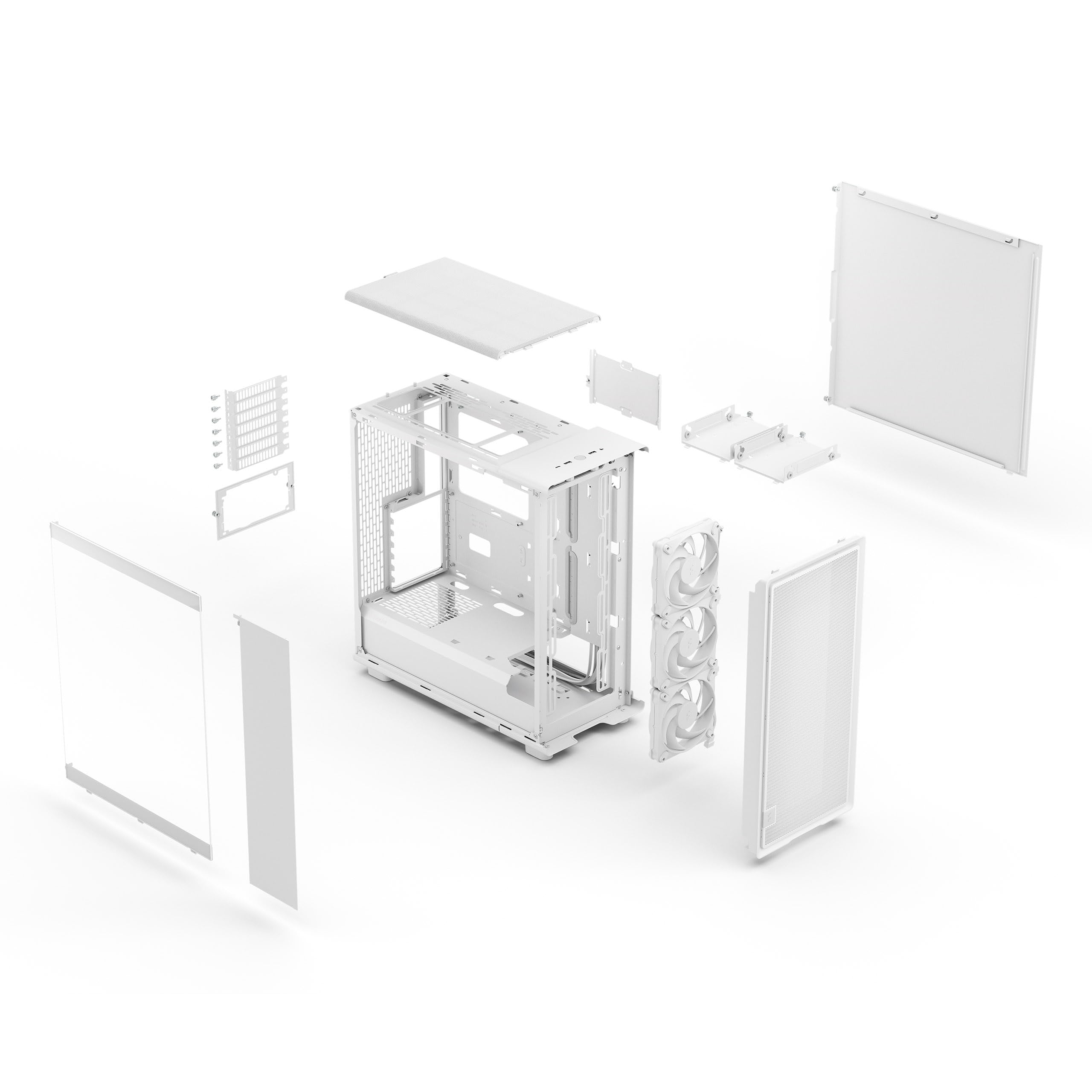 Fractal Design Epoch White - przyciemniane jasne szkło hartowane - siatkowy panel przedni - trzy wentylatory Momentum 12 W zestawie - Przestronne wnętrze - Obsługa ATX/mATX/ITX