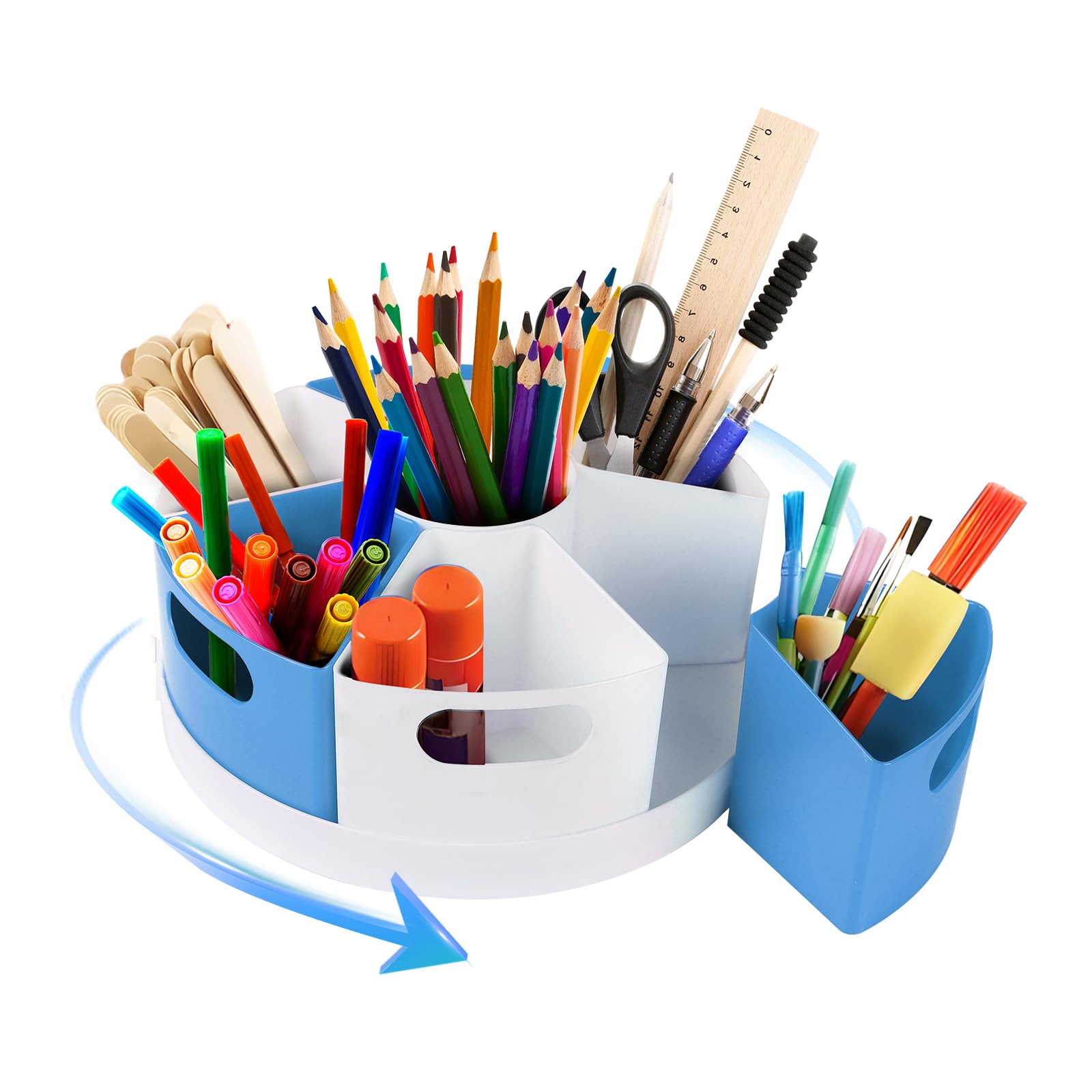 360° drehbarer Kunstbedarf-Organizer für Kinder, Buntstift-Marker- Aufbewahrung und Stifthalter für Schreibtisch, Kinder-Kunstbedarf, Klassenzimmer-Organisation und Aufbewahrung für Lehrer (blau) Bürobedarf & Schreibwaren