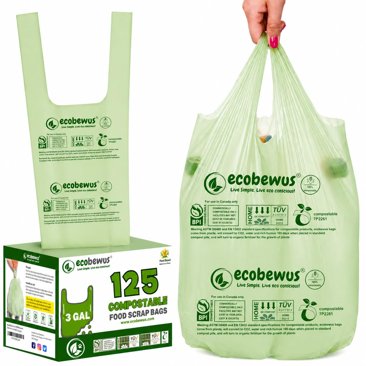 ecobewus 3 Gallon Certified Compostable Bags