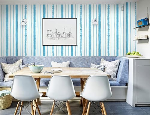 Miniatura 8 de Timeet Papel tapiz autoadhesivo extraíble de 17.3 x 78.7 pulgadas, papel tapiz de rayas modernas de color azul y blanco, para decoración de