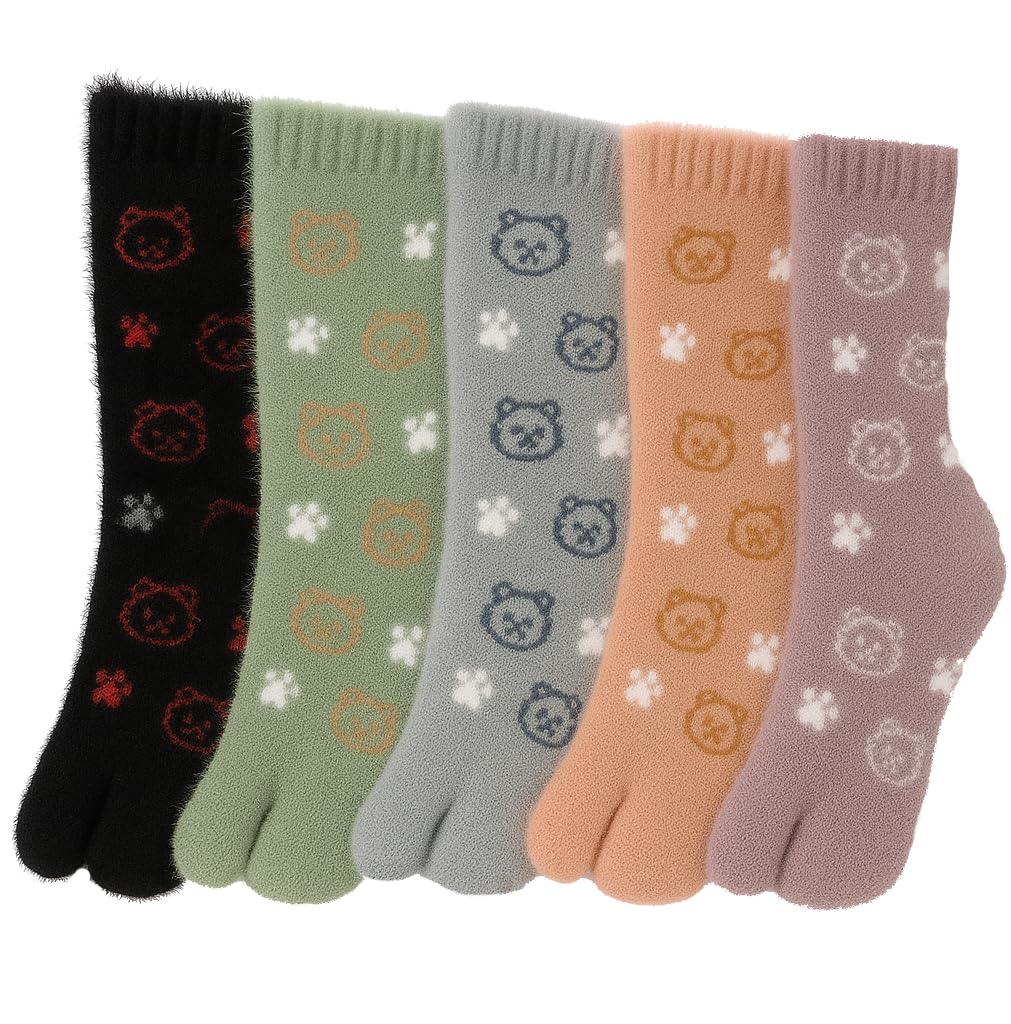weavers villa Women’s Lamb Hair Wool Thumb Socks | Super Soft & Stretchable | Naturally Warm Winter Socks with Cute Teddy & Dot Design (Set of 5)-picture-16