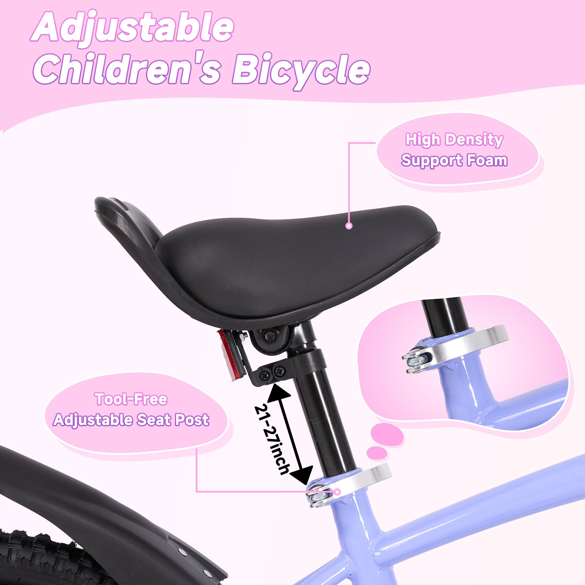 BODIOO Kids Bike for Boys Girls 16 Inches Kid Bicycle with Kickstand Training Wheels Sturdy Frame Adjustable Seat Handbrake and Coaster Brake Bell for Rider Height 41 to 46 Inch
