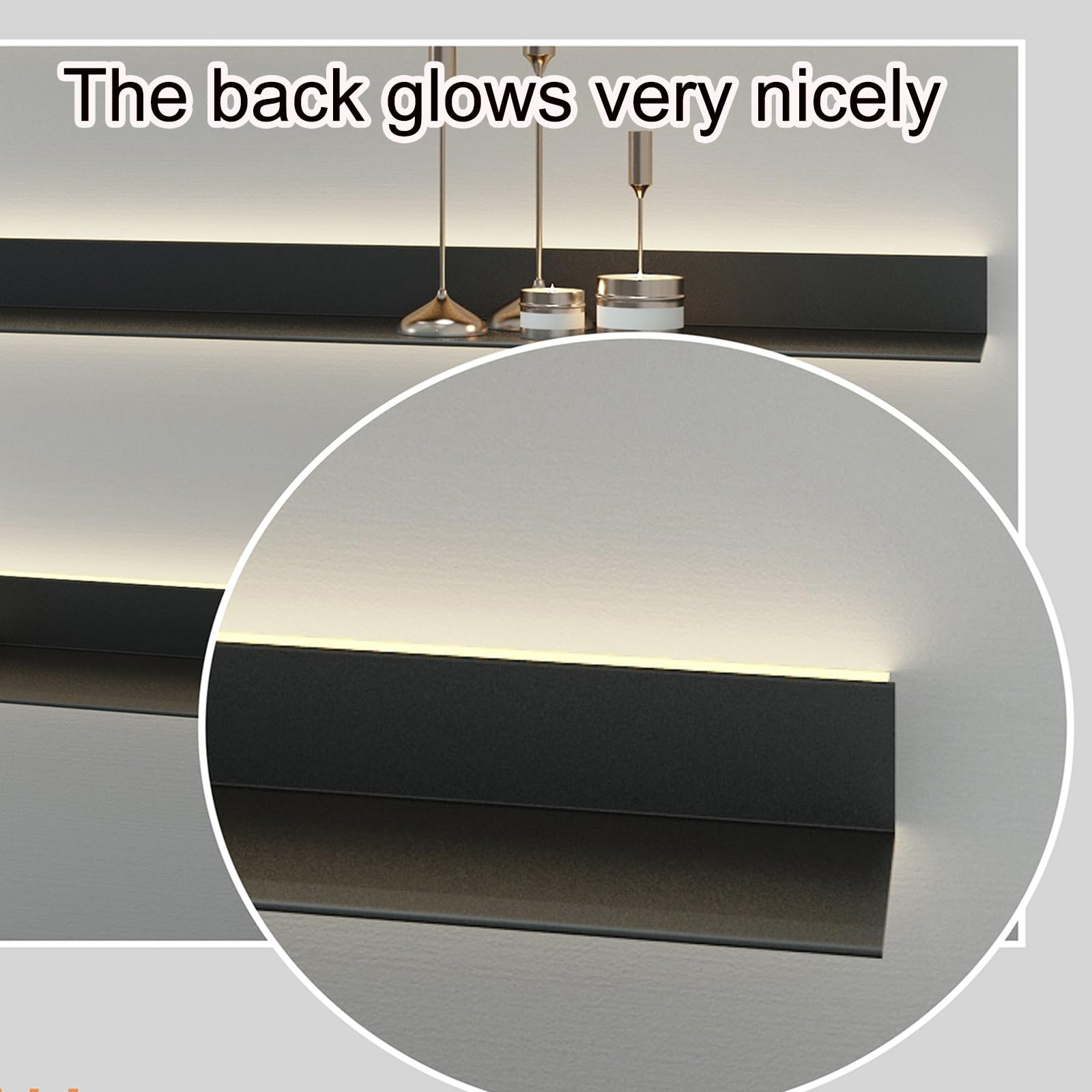 LED zwevende wandplanken met ingebouwd licht, metalen displayplank voor woonkamer, badkamer, bar, moderne wandgemonteerde opslagoplossing, 1 stuk