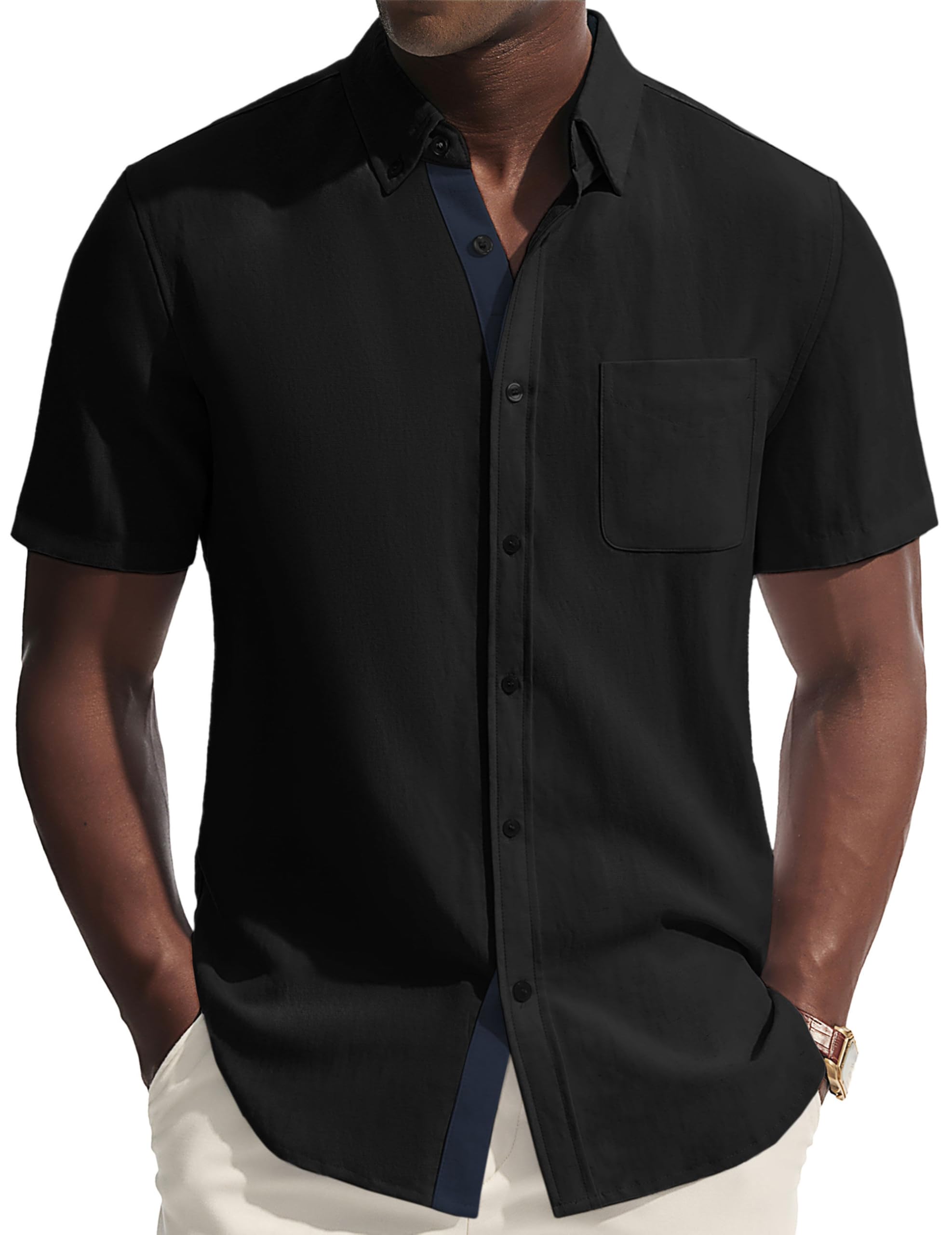 PJ PAUL JONES Hemd Herren Kurzarm Regular Fit Sommer Leinenhemd Button Down Freizeithemd Business Strand Shirts mit Brusttasche Kurzarmhemd