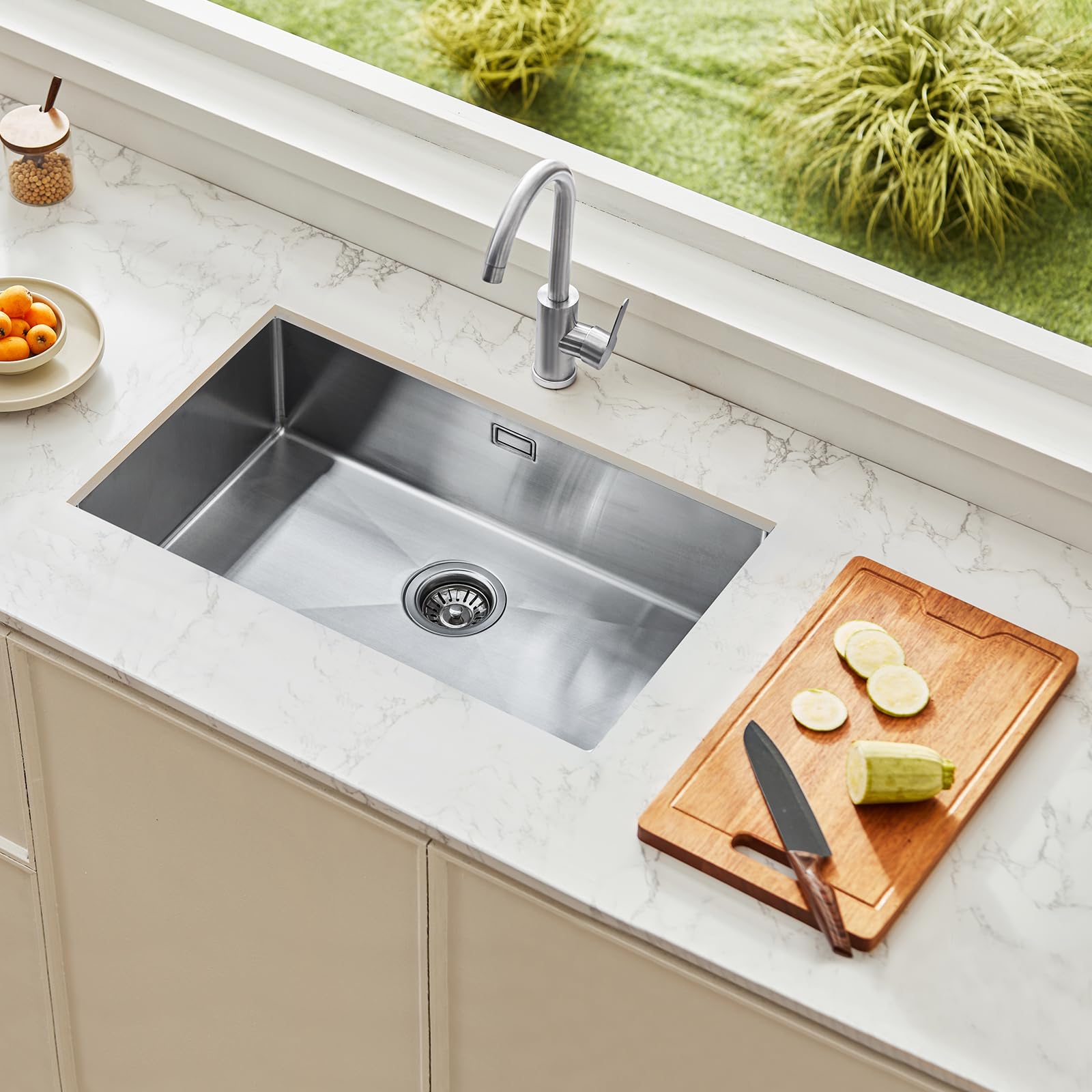 VEVOR Fregadero de Cocina bajo Encimera Acero Inoxidable 304, Lavabo de Granja de Un Solo Tazón con Accesorios, Fregaderos de Lavavajillas Domésticos para RV, Cocina de Preparación, 760 x 430 x 190 mm