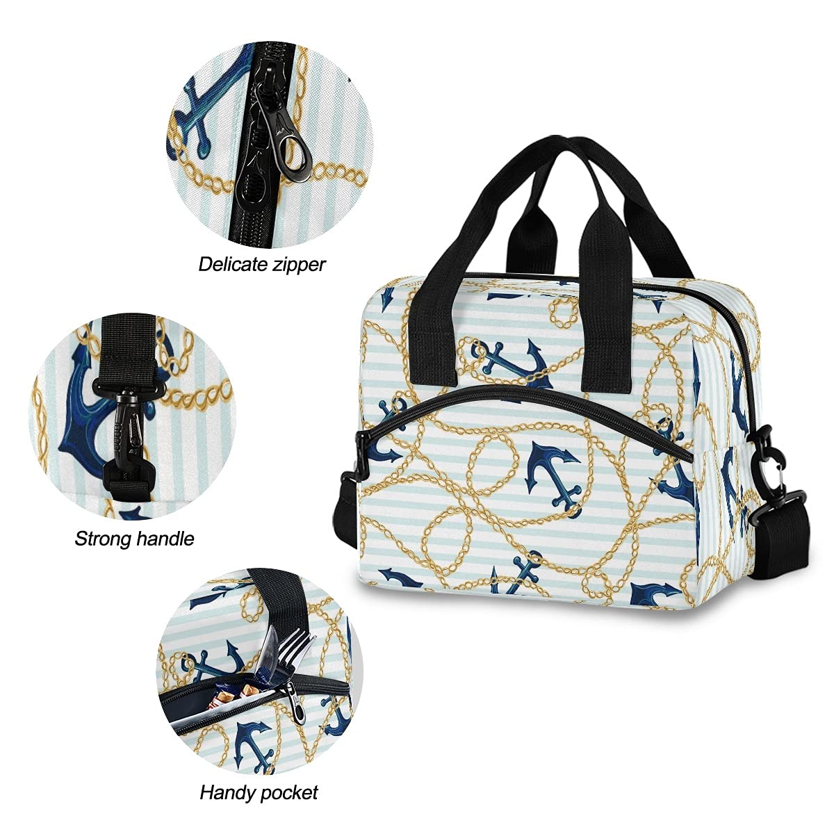 Borsa Termica Pranzo Donna Vintage - 22x16x22 Cm, Tasca Frontale, Isolata In Alluminio, Riutilizzabile - Per Lavoro, Picnic, Spiaggia - Nero - 2