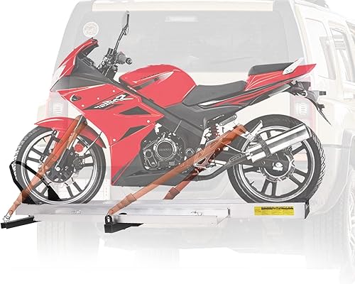 Transportador de remolque de motocicleta, soporte de enganche de capacidad de 440 libras con rampa de carga y bloqueo de rueda, se adapta a receptor