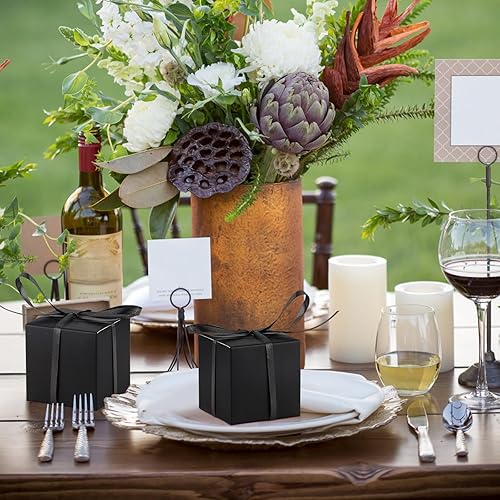 Miniatura 5 de Hooqict Paquete de 100 cajas de regalo de papel kraft marrón para recuerdos de fiesta, 2 x 2 x 2 pulgadas, mini cajas de cartón con tapas y cintas,