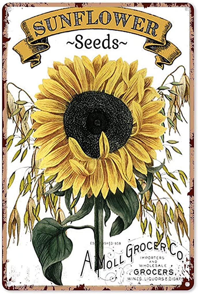 Vintage Wall Poster Metal Plaque Sunflower Seed Packets Metal Tin Sign Wall Decoration for Bar,Restaurant,Cafe, Living Room,Bedroom,Garage 8x12 Inch Vintage Wall Home Decor