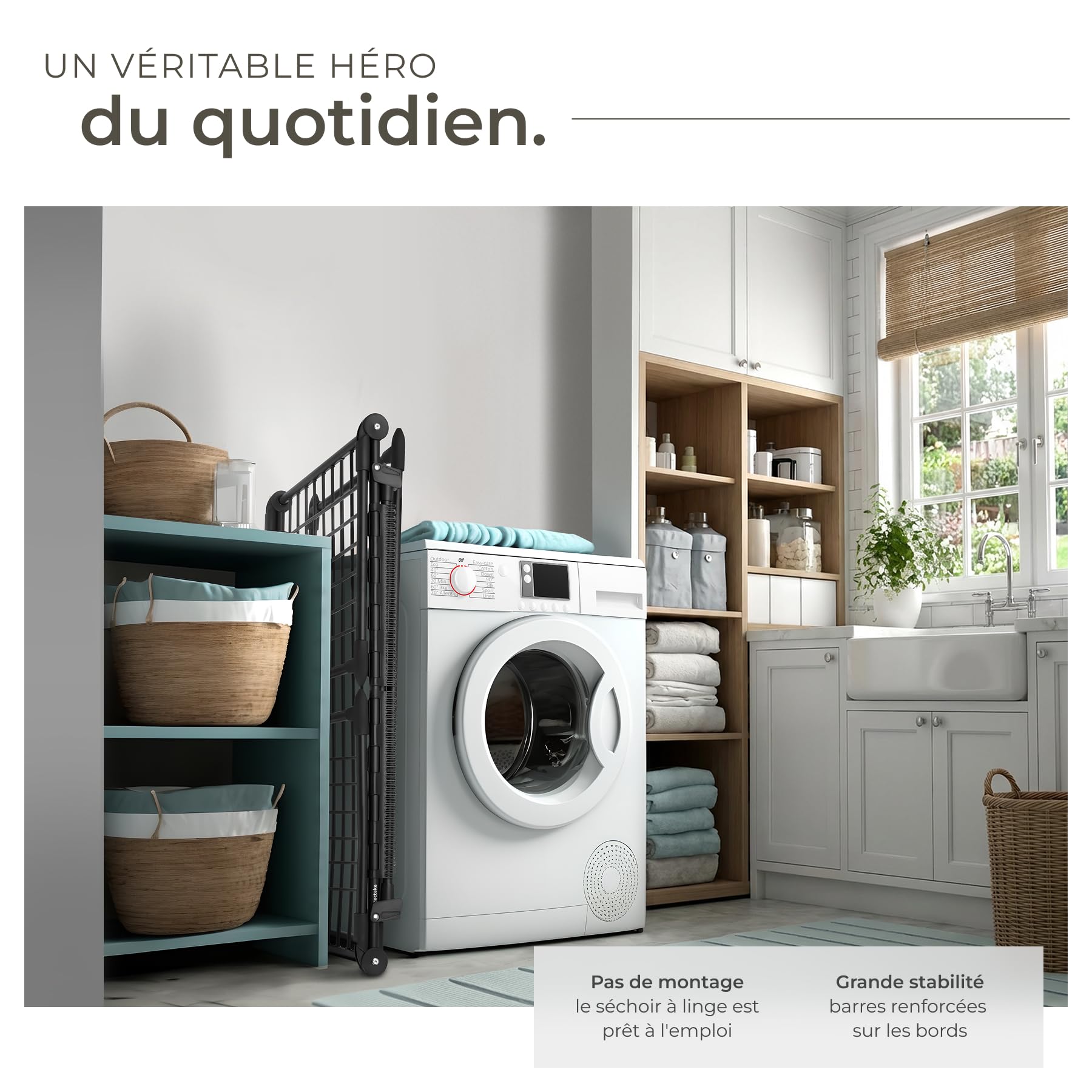 tectake® Etendoir Linge Interieur & extérieur Séchoir à Linge Pliable avec etendage de 1,80m, Etendoir Chaussette & Petites pièces Rangement buanderie pour lessive Organisation Maison - Noir