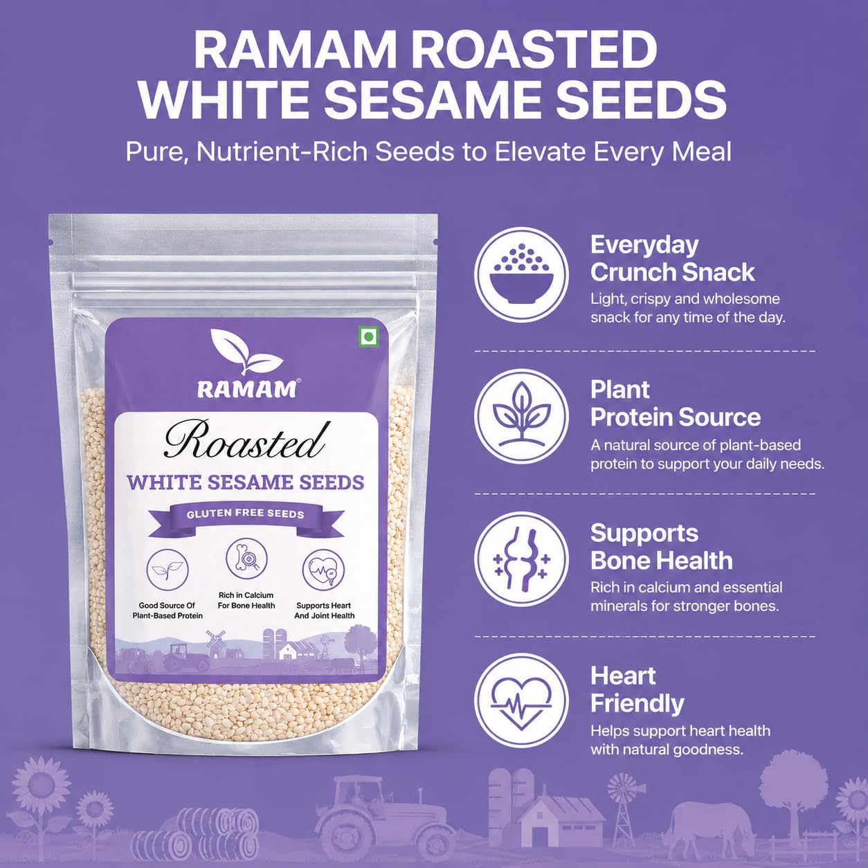 Ramam Roasted Pumpkin Seeds & Sesame Seeds Combo 400g (200g Each) | High in Protein, Fiber & Essential Nutrients | Superfood for Healthy Living | Rich in Omega-3, Protein & Fiber | Ideal for Snacking, Salads & Healthy Recipes (Pack of 2) 2