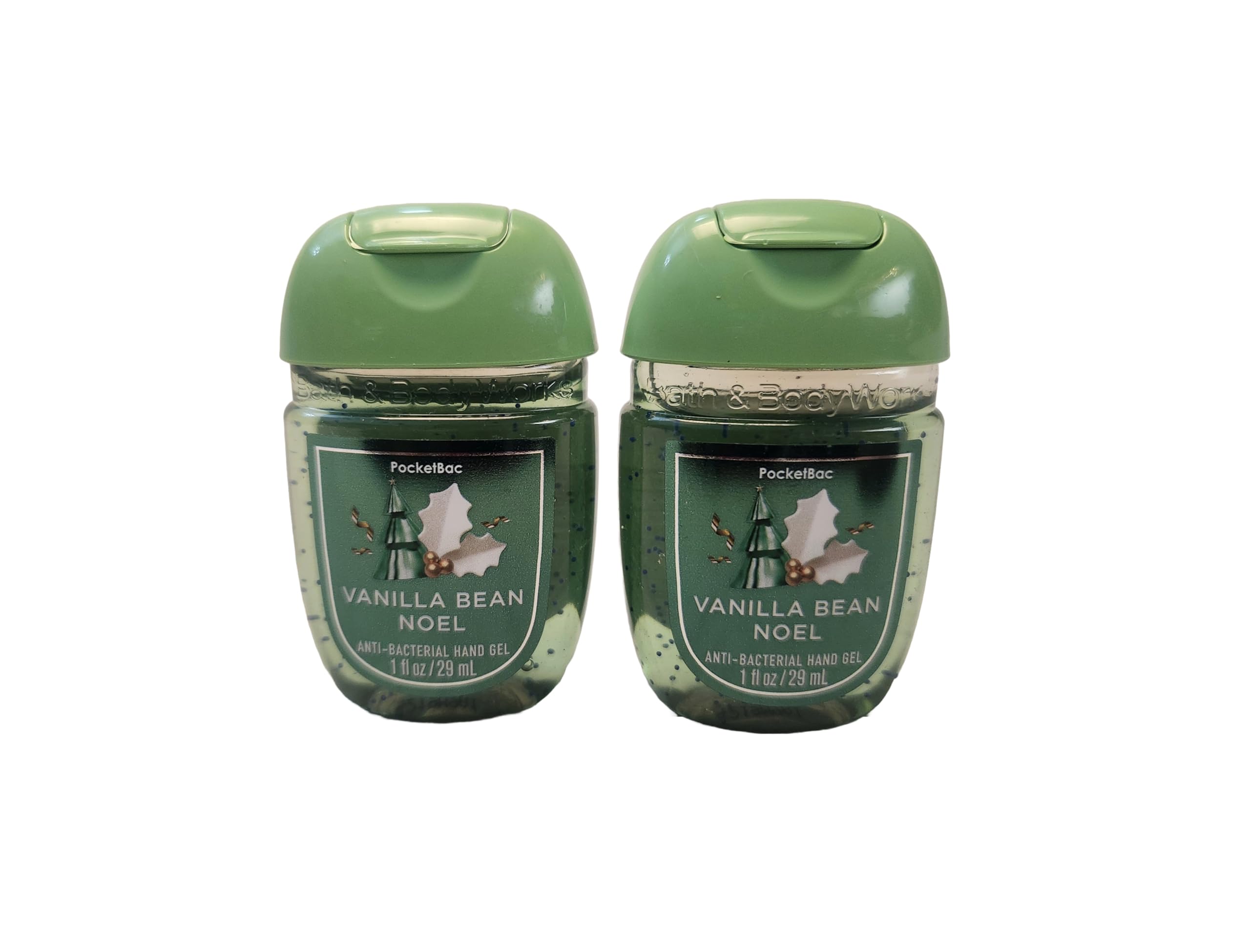 Bath and Body Care - Travel Size Sanitizer - 2 piece Bundle Set Hand Gel - 1 Fl Oz each - Label Artwork Varies (VANILLA BEAN NOEL)