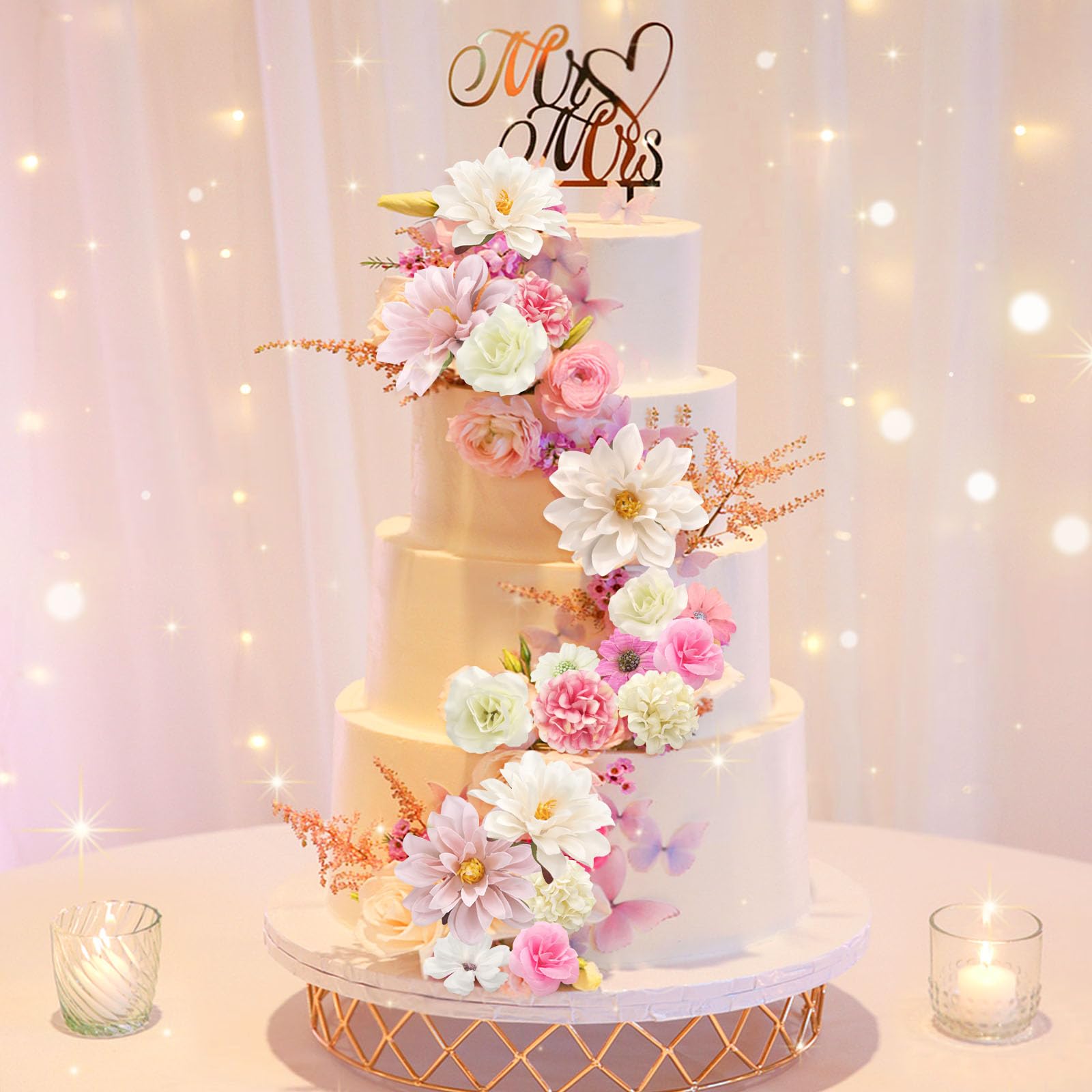 30 Pezzi Fiori Finti Per Decorazioni - Rose, Margherite, Crisantemi, Per Torte, Matrimoni, Casa