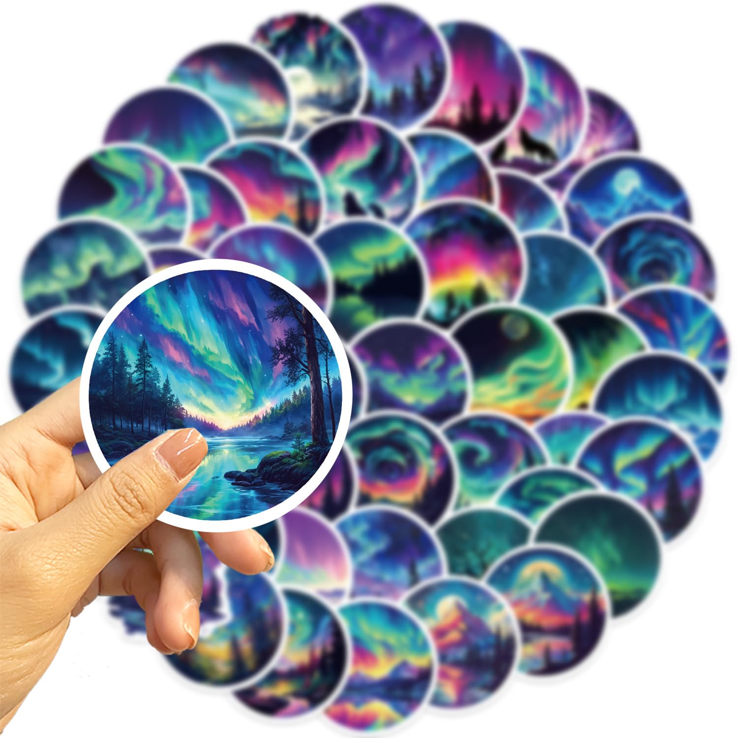 50 Pcs Northern Lights Stickers for Kids Teens Adults Boys Girls Gift,Northern Lights Stickers Pack for Laptop,Skateboard,Luggage,Car,Bike - Image 4