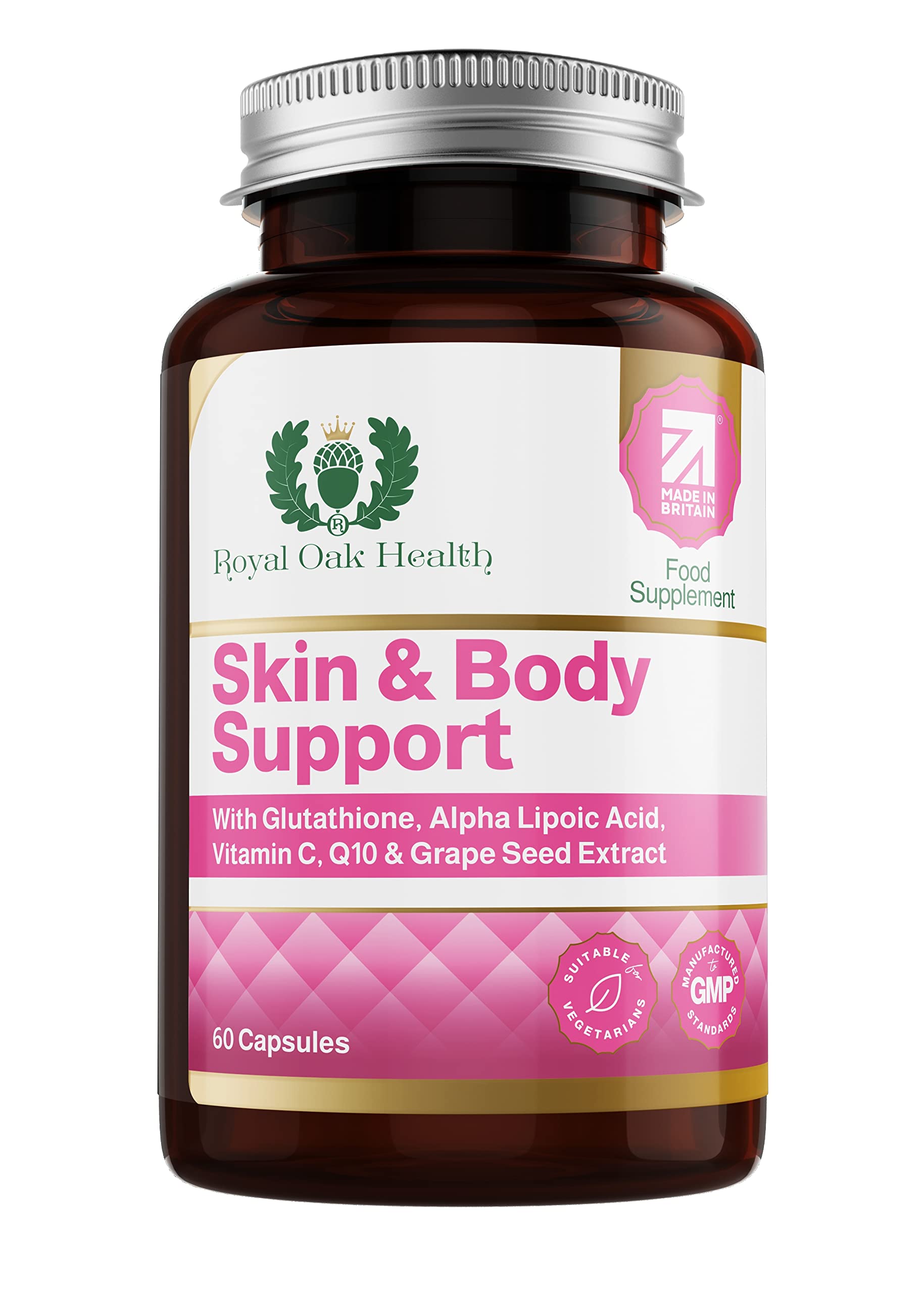 Skin & Body Support, Supplement of Super Antioxidants with L-Glutathione, Selenium, Alpha Lipic Acid, Plus Herbal Extracts and Vitamins, 60 Veg Capsules