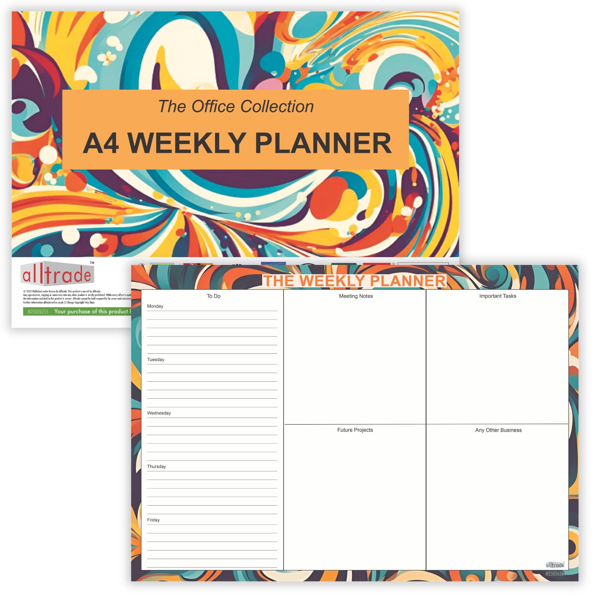 ALLTRADE A4 Weekly Planner Pad Tear-Off Desk Pad with To Do List for Home Office Study Planner Daily Organiser for Adults, Work Schedule Deskpad MADE IN BRITAINยฎ on FSCยฎ paper (Abstract A4)
