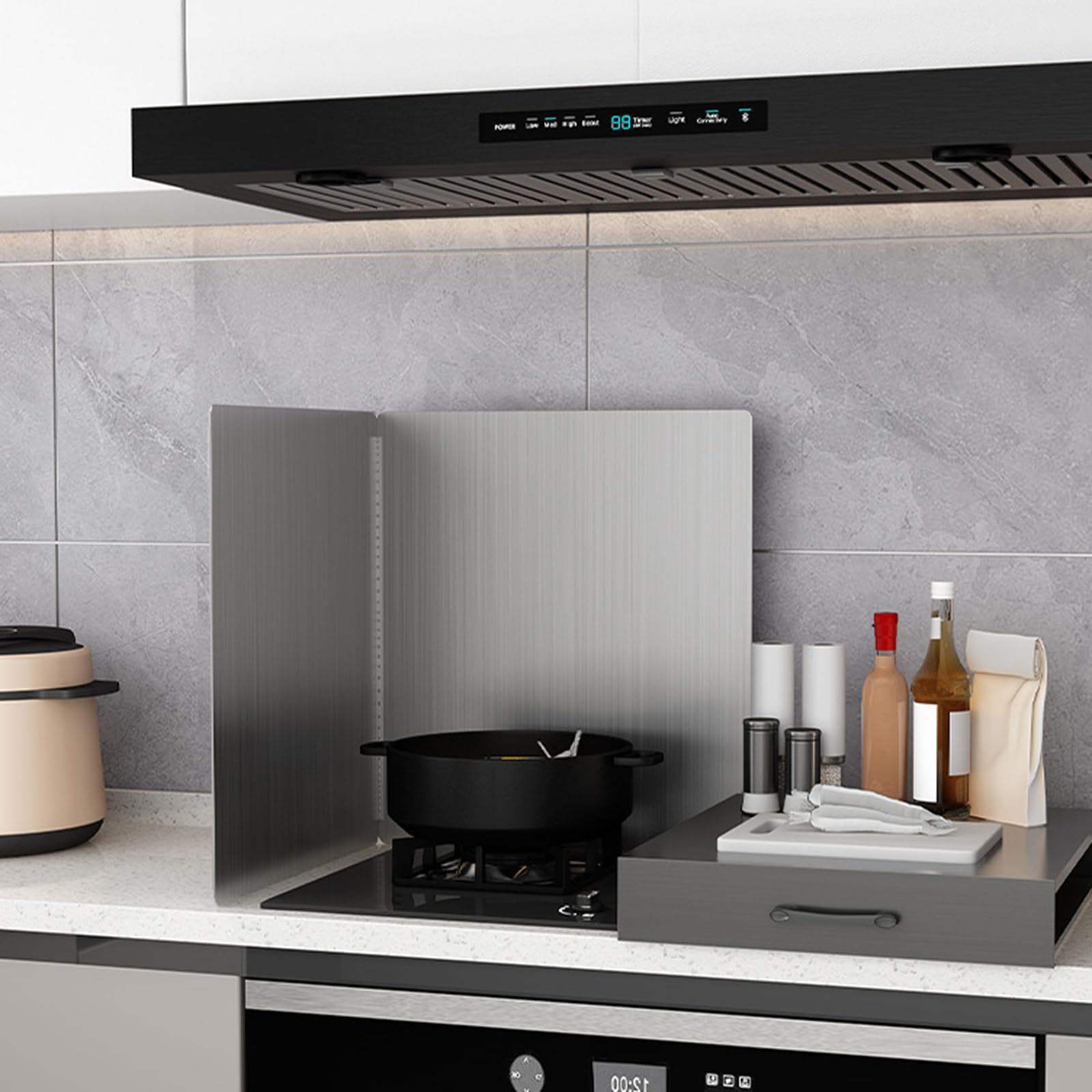 Cuisine Reglable Plaque Anti Projection,Protection D'éCran pour CuisinièRe,CréDence De Cuisine INOX Brossé,Facile à Utiliser,Aux Plaques De Cuisson,Aux éTablis