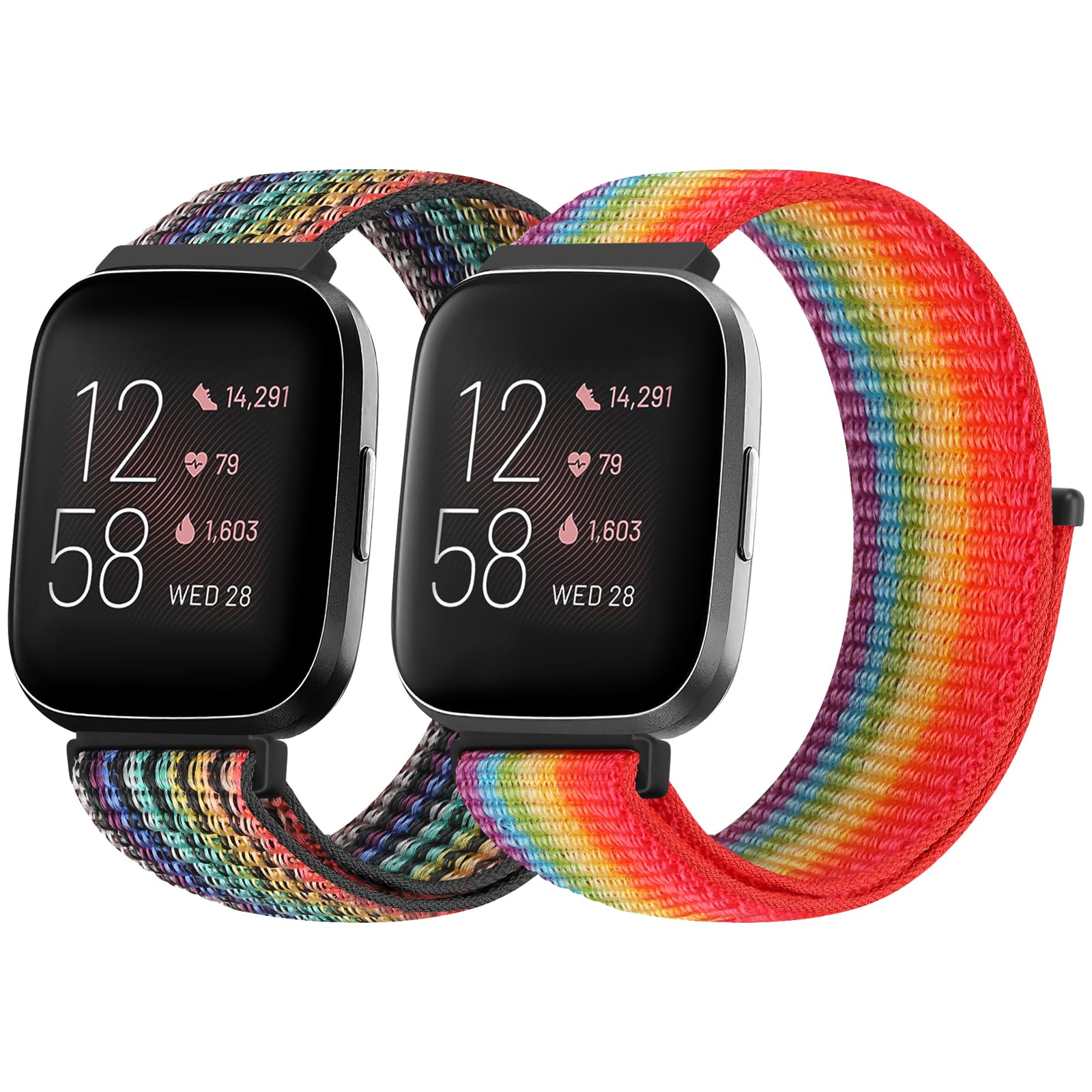 BTTNG Armband Kompatibel für Fitbit Versa 2/Fitbit Versa/Fitbit Versa Lite Armband für Herren Damen, Einstellbare Atmungsaktive Nylon Armbänder Sport Solo Loop Ersatzarmband (2 Stück)