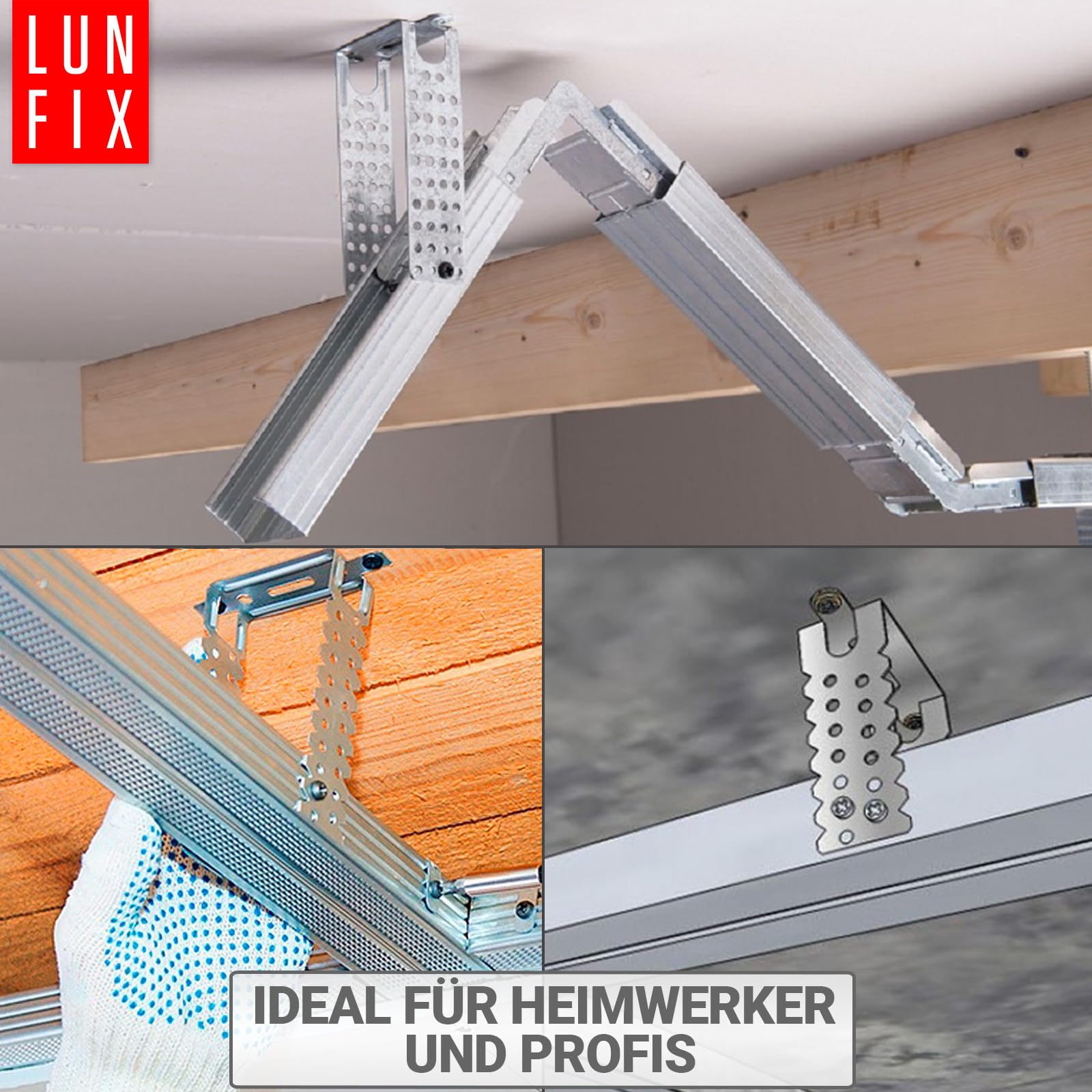 Gancio diretto 60/225 mm per cartongesso, staffa soffitto CD 60/27, supporto profilo, gancio a U acciaio 0,8 mm, montaggio preciso, 100 pezzi