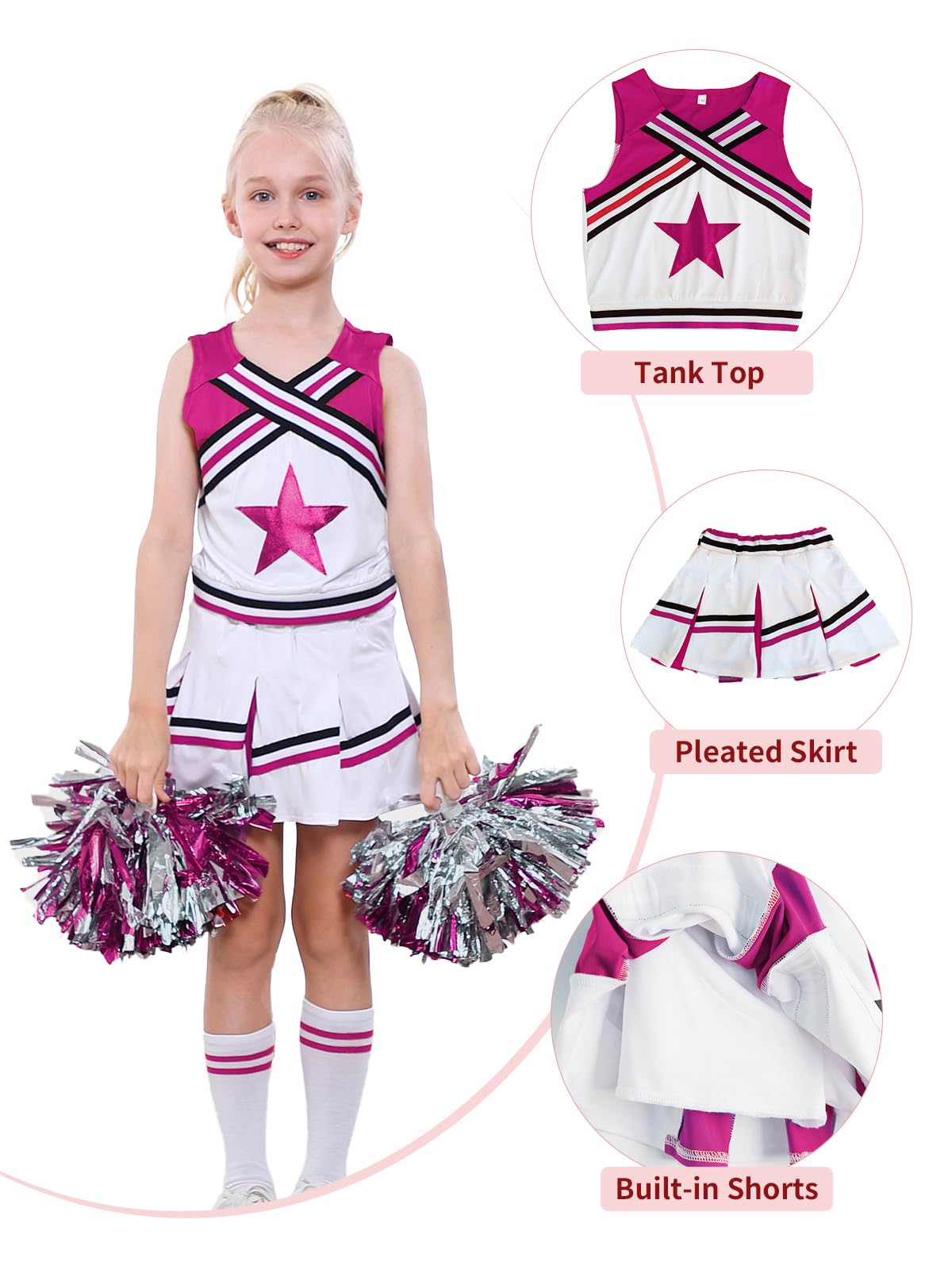 LOLANTA Costume da Ragazza Cheerleader, Carnevale o Evento Sportivo Fancy Dress Up con l'abito di Pom Poms, 4-13 Anni