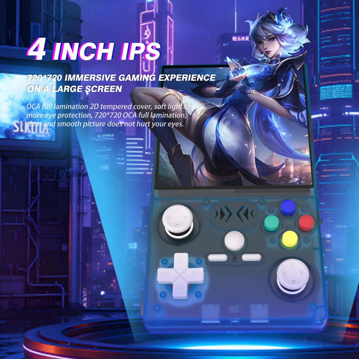 XF40V Console de jeu portable, écran IPS de 4 pouces avec 64 Go et 18 000 jeux, batterie 4000 mAh, système Linux, 2 joysticks amovibles et sac de rangement, blanc, 64 Go
