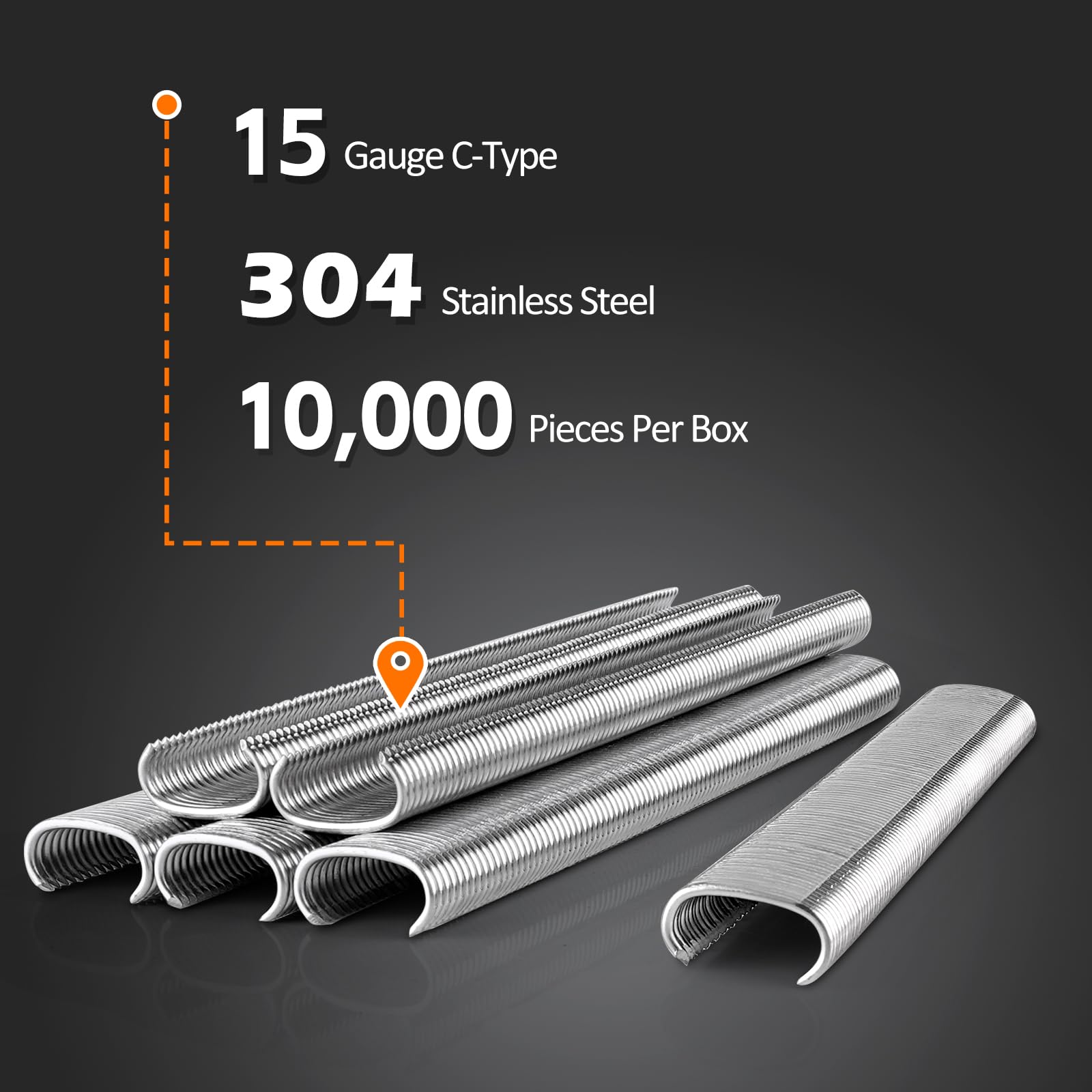 SC7 15GA 304 Edelstahl C-Ring Klammern 19mm 10.000 St. für Zäune | 19mm Innen-/24mm Außenkrone, 4,8-5,2mm Verschluss, 304 Edelstahl-rostfrei, für 15GA C-Ring-Zangen, Polster, Matratzen&Käfige