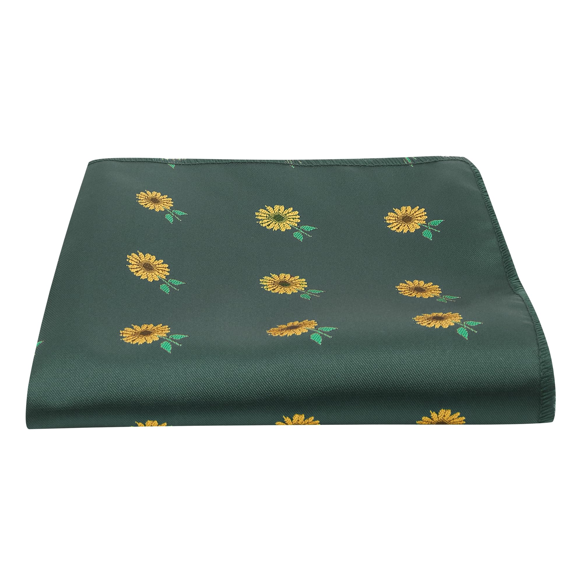King & Priory Dark Green Embroidered Sunflower Pocket Square, Handkerchief