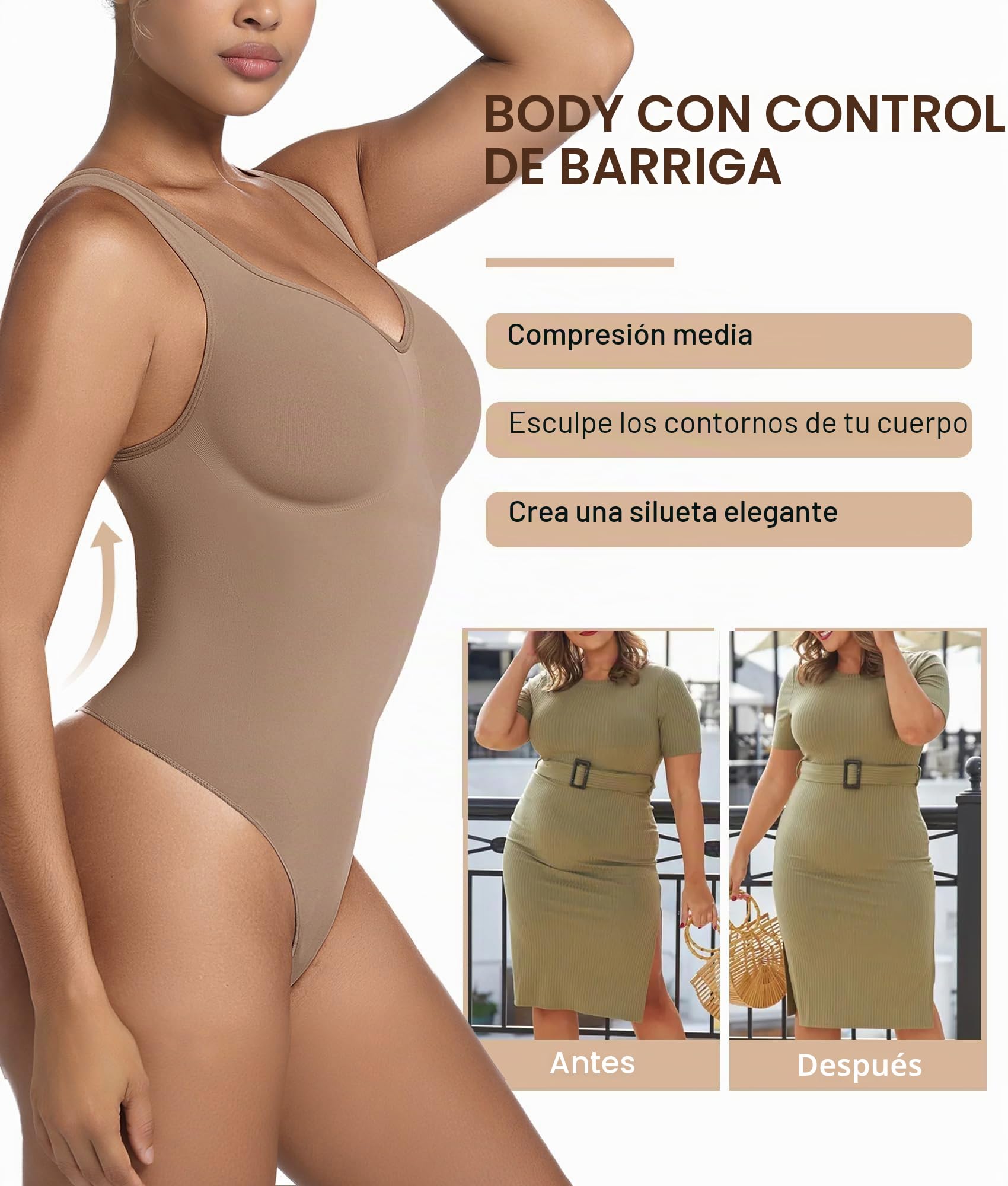 SHAPERX Body Reductor Mujer Bodysuit Shapewear Camiseta Top Sin Mangas Control de Abdomen Moldeador Reductoras