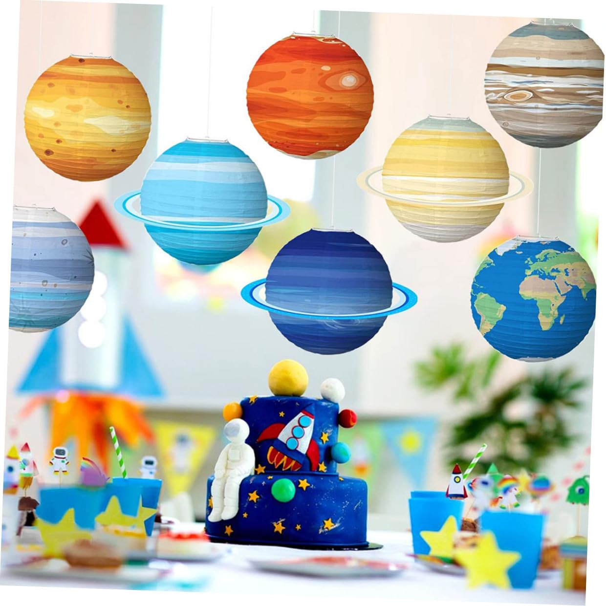 Housoutil 8 Stück Papierlaternen Planeten Motiv Hängende Dekoration für Kinderzimmer Weltraum Party Mehrfarbig Langlebig und Reißfest
