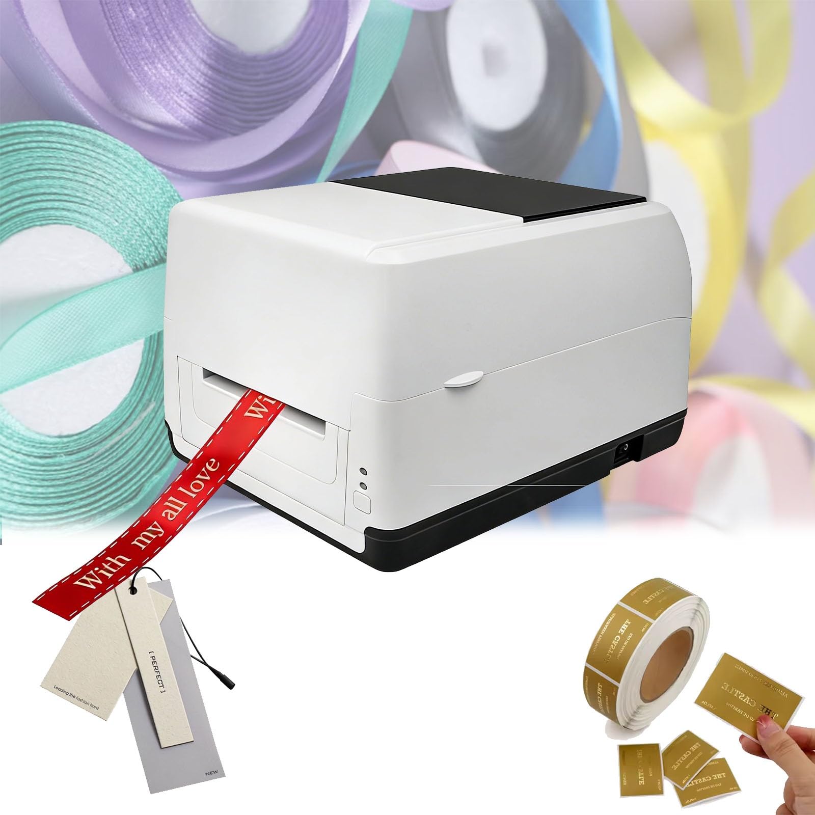 Stampante Bluetooth per nastri, cordini ed etichette tessili a trasferimento termico — Plug-and-Play, progettata specificamente per il confezionamento di regali.(Desktop Version)
