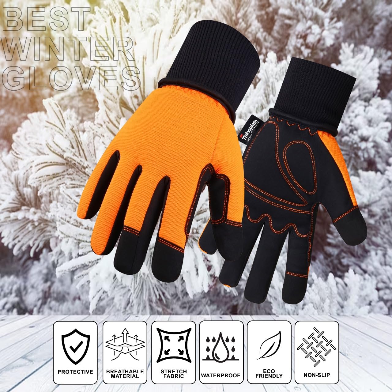 Guantes de invierno impermeables para hombres y mujeres, cálidos, térmicos, 3M Thinsulate, -28.9 °C, resistentes al viento, guantes de esquí con pantalla táctil, guantes de forro térmico