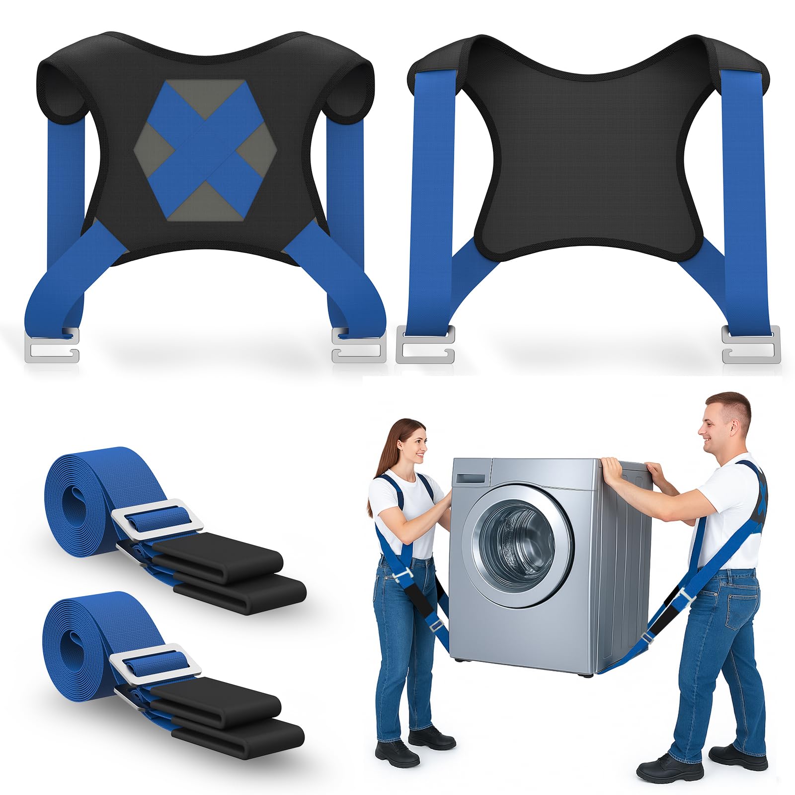Sangle Déménagement et Levage 2 Personnes: Harnais d'Épaule Soutien Dorsal | Système de Levage Haute Résistance pour Déplacer Appareils Électroménager Meubles Matelas 880lbs, Réglable Polyester 1.6-3.4m