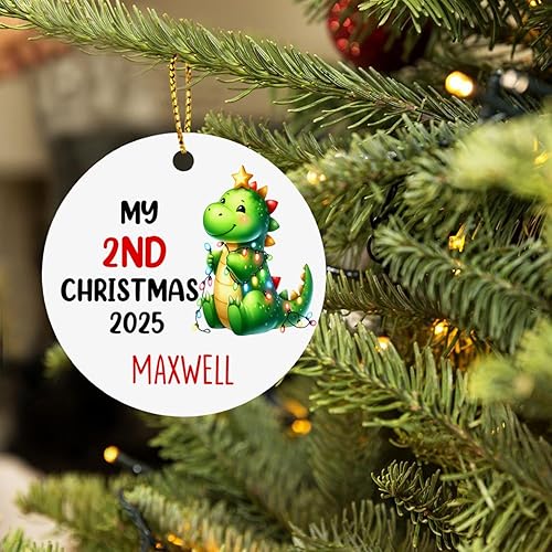 Miniatura 5 de Dino - Adorno de segunda Navidad para bebé, regalo personalizado de dinosaurio para niños y niñas, regalo para nuevos padres, decoración colgante de