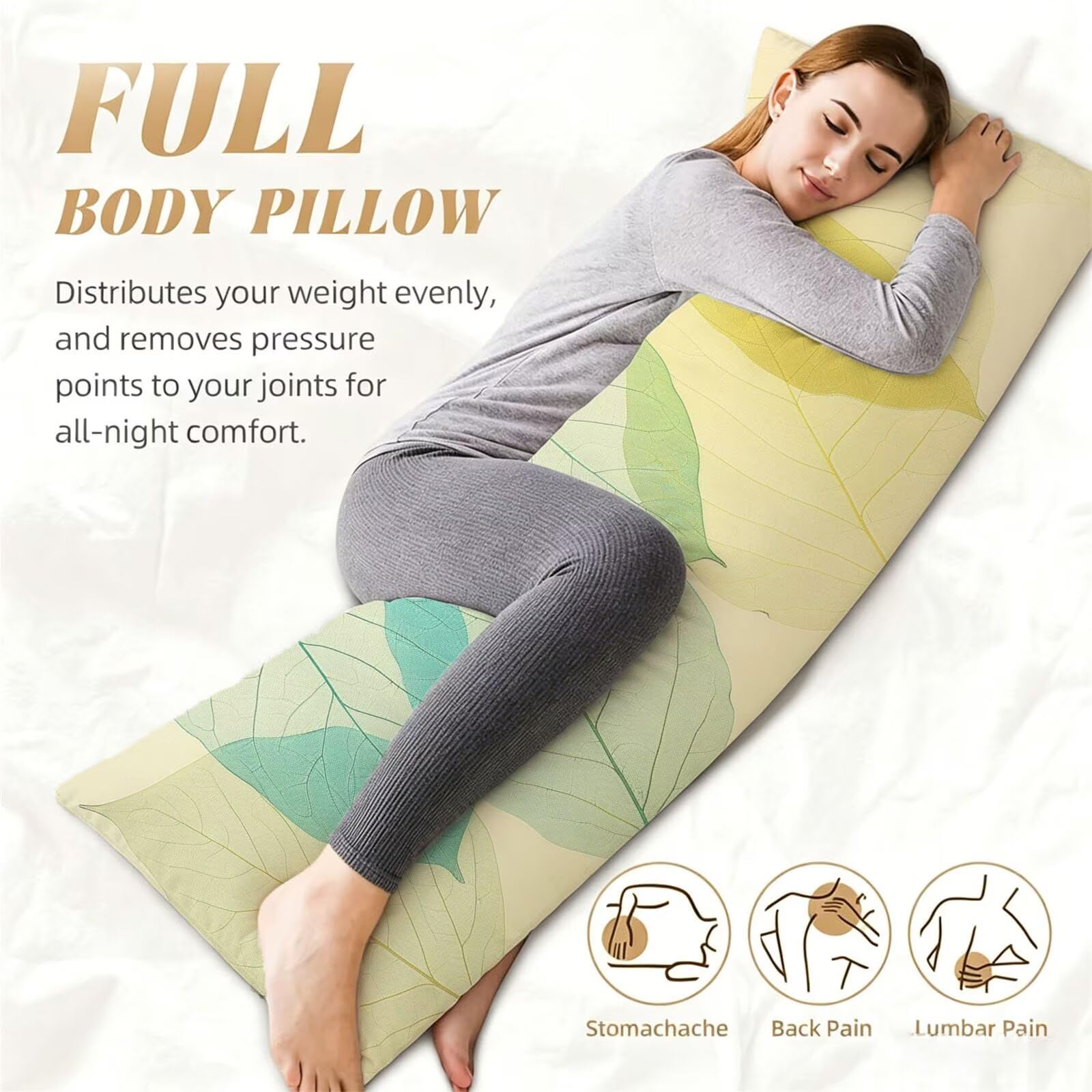 Funda de Almohada 60 x 180 cm Hoja Protector Almohada 180 cm con Cremallera Invisible, Lino Durable y Transpirable Pillow Case Largas Beige Impresión a Doble Cara para Cama, Sofá y Dormitorio dg-525