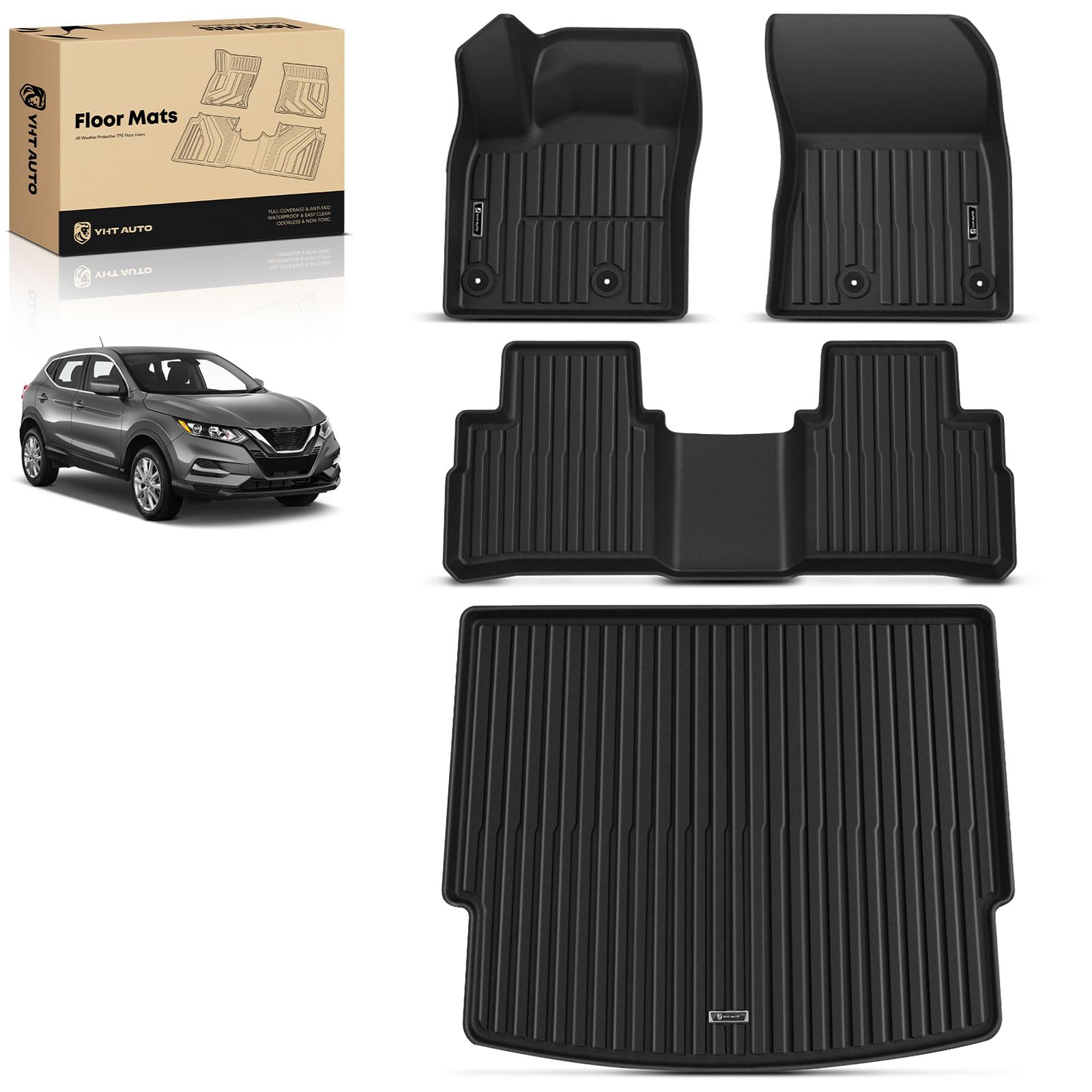 YHTAUTO Floor Mats Cargo Mat Fit 2021-2026 Nissan Rogue Not Rogue Sport TPE All Weather Floor Liner Odorless
