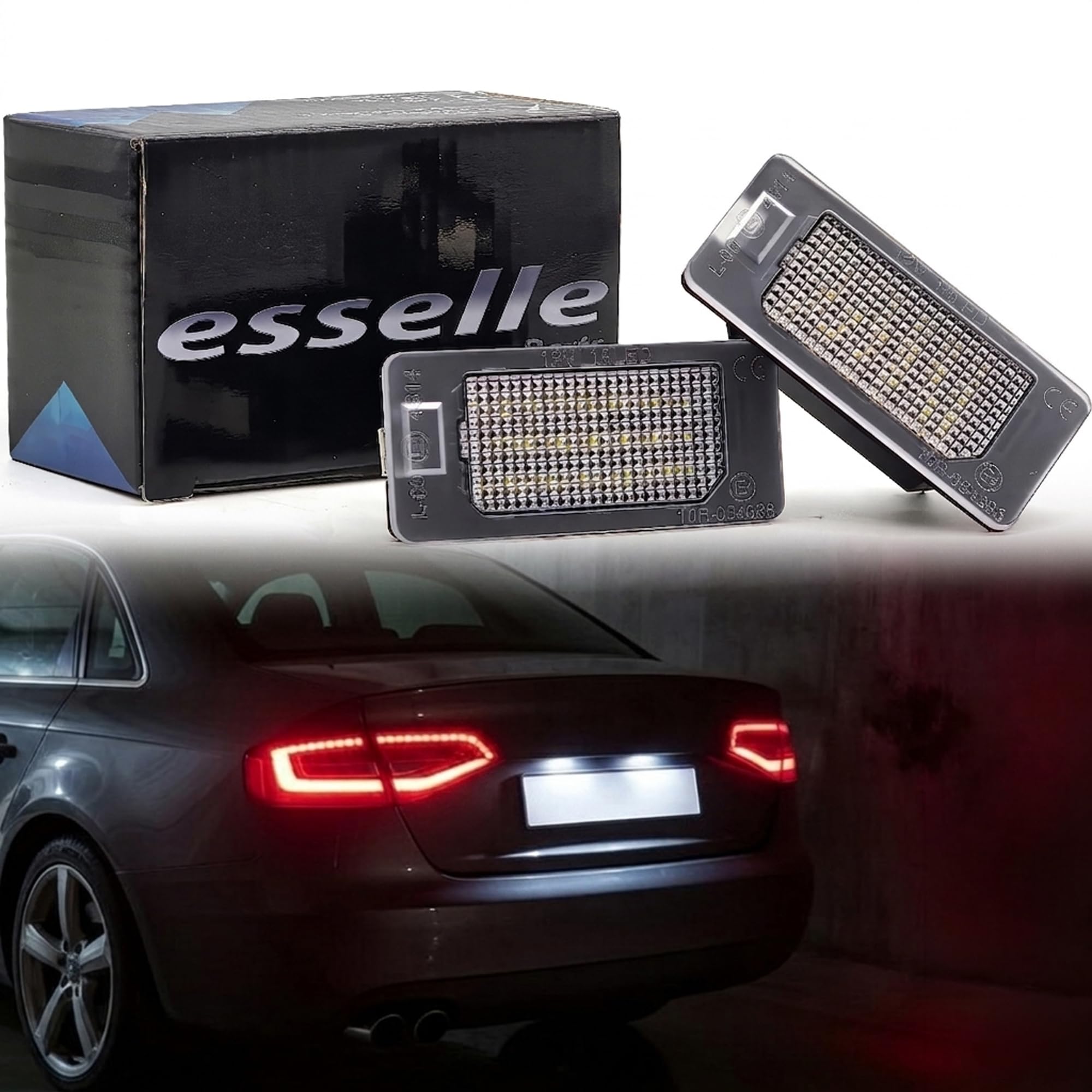 Placchette Luci Targa LED Compatibili con Audi A1 8x, A4 B8, A5 8T, A8 D4, Q5 8R, A3 8V, A1 MK2, A4 B9, A6 C7, A7, Q3 8U, Q7 4M MK2, A3 8Y, Q3 F3, A5 8T 18 SMD CANBUS 6000K Bianco Ghiaccio Plug & Play
