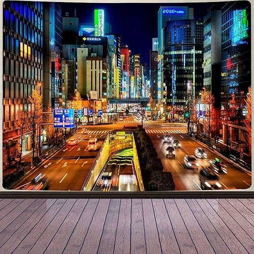 Miniatura 1 de Aidatain Tapiz de pared de ciudad japonesa, arte de escena nocturna de Tokio, franela de 80 x 60 pulgadas, para sala de estar, dormitorio, estética