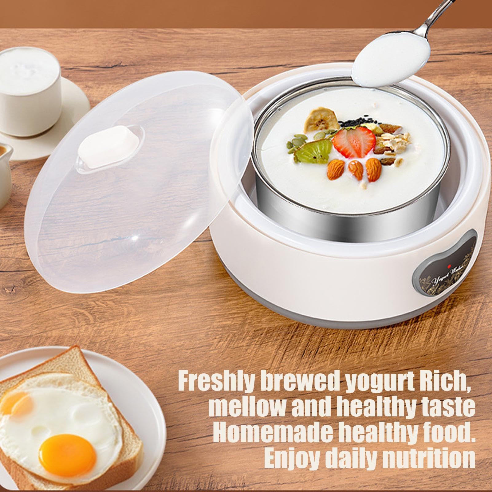 Genérico Yogurtera, Yogurtera Probiótica de 1.2 L con Tapa, Recipientes para Yogur hogar, Incubadora de Yogur Casera con 5 Frascos de Vidrio