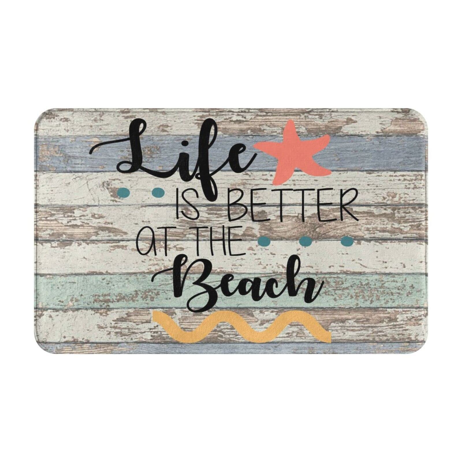 Funacola Life is Better at The Beach Retro Bathroom Rugs Soft Bath Mat Big Rustic Wood Vintage Non Slip Absorbent Indoor Floor Rug Kitchen Mats for