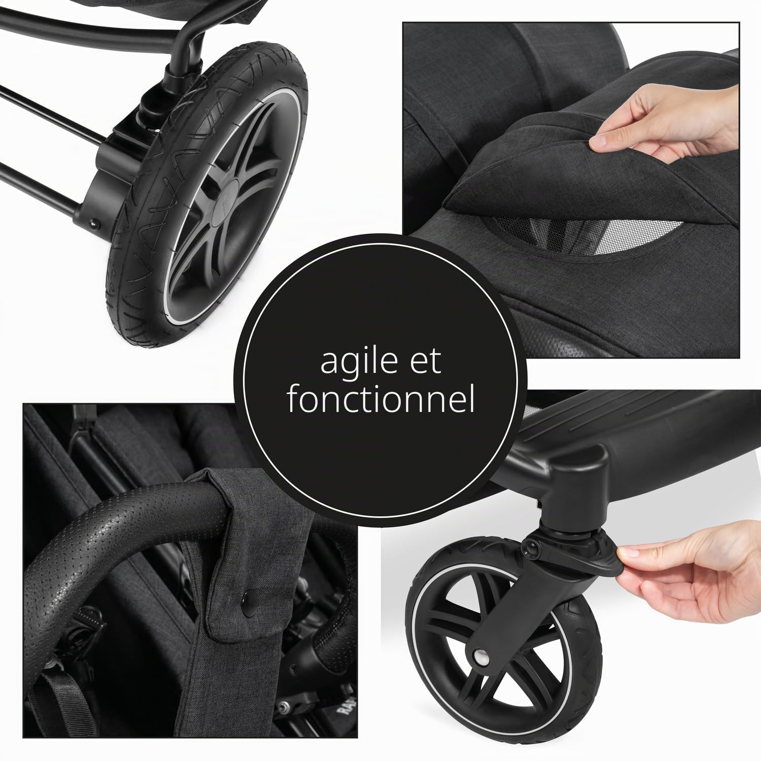 hauck Poussette Double Jumeaux UpTown Duo, avec Position Couchée, Pliable, Compacte, Tout Terrain, Jusqu'à 30 kg, Pare Soleil UV 50+ et Porte Gobelet, Noir